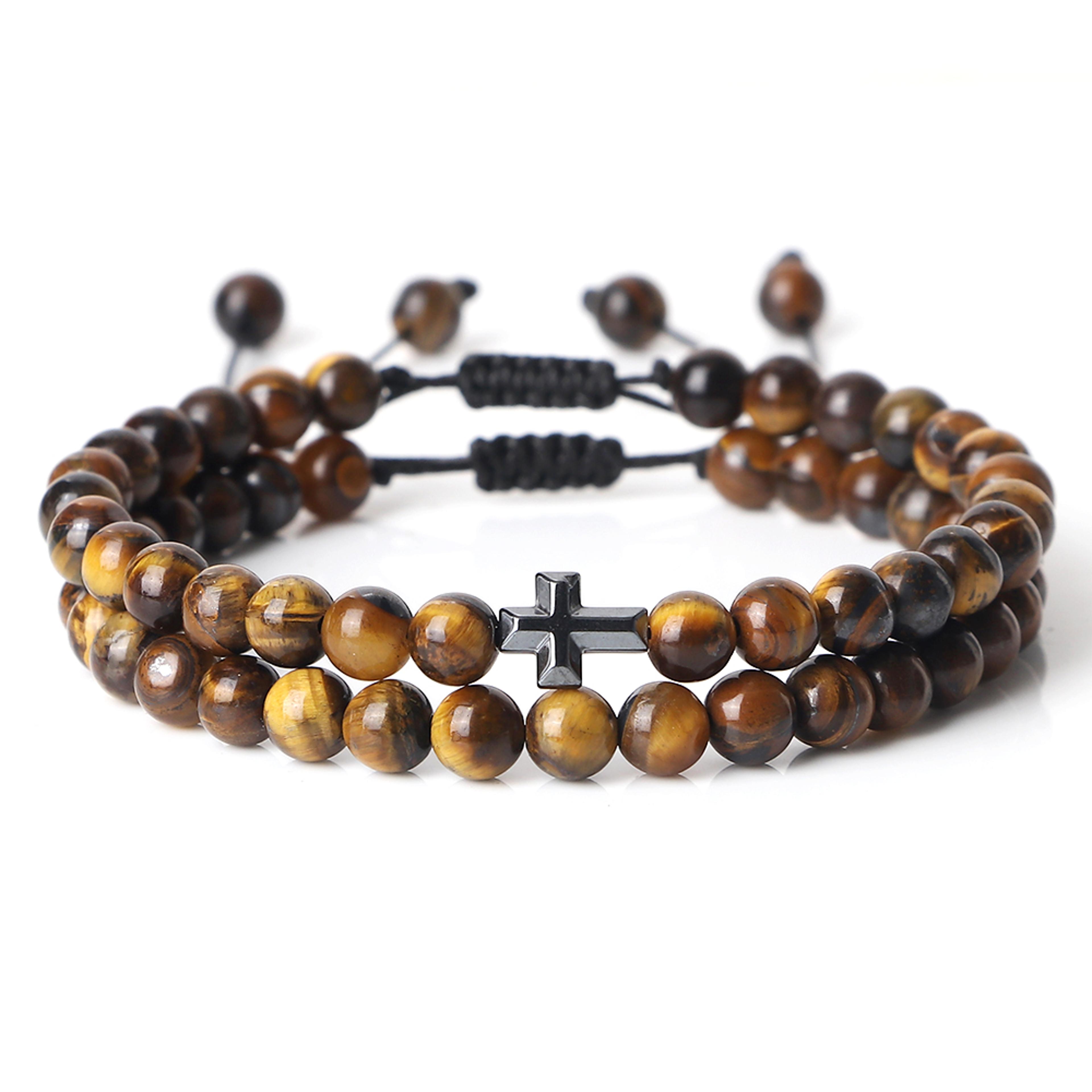 couples distance beads bracelet handmade yoga prayer jewelry cross tiger eye stone fashion hematite homme