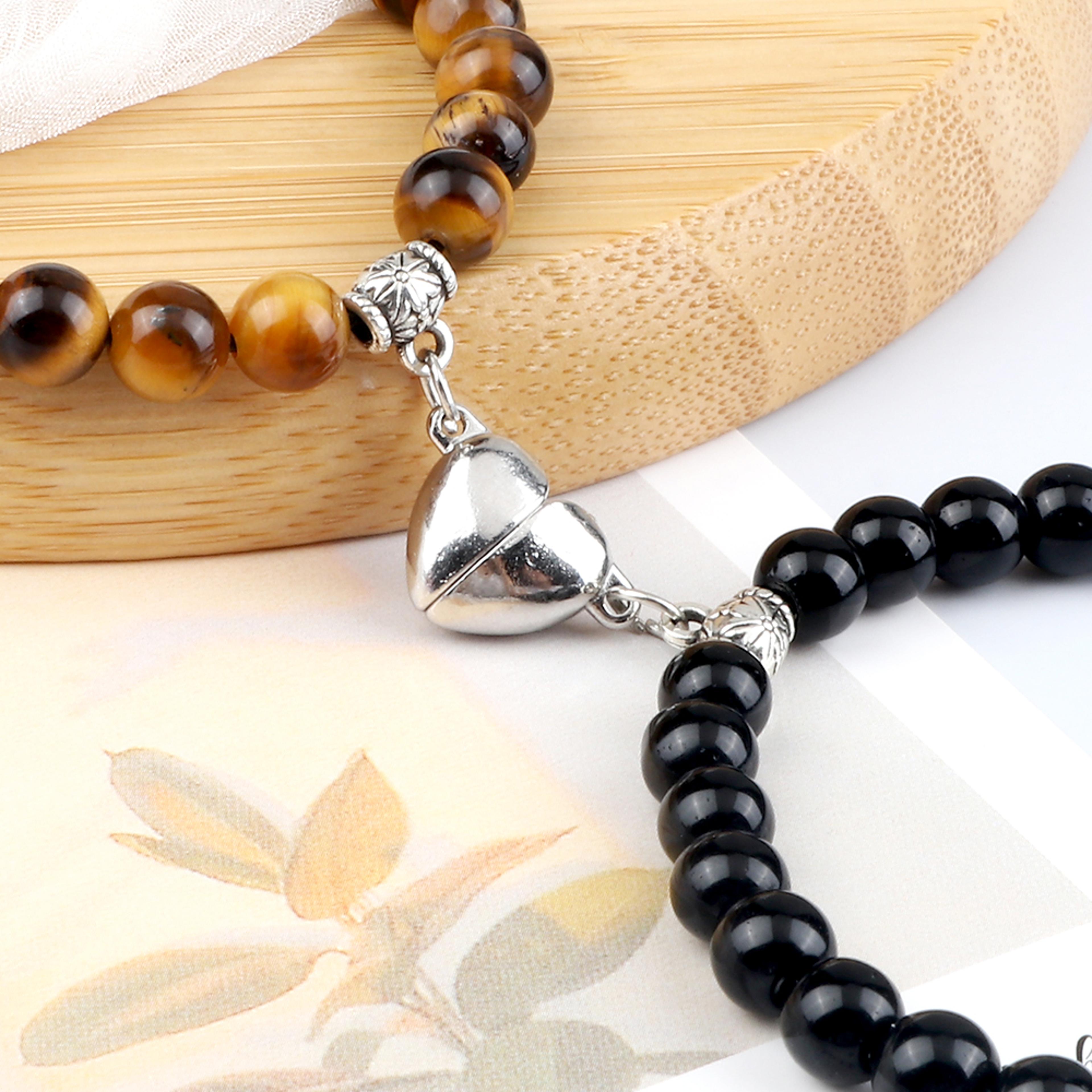 Natural Stone Beads Couple Distance Bracelets Set Braided Bracelet Lovers Heart Magnet Adjustable B 3