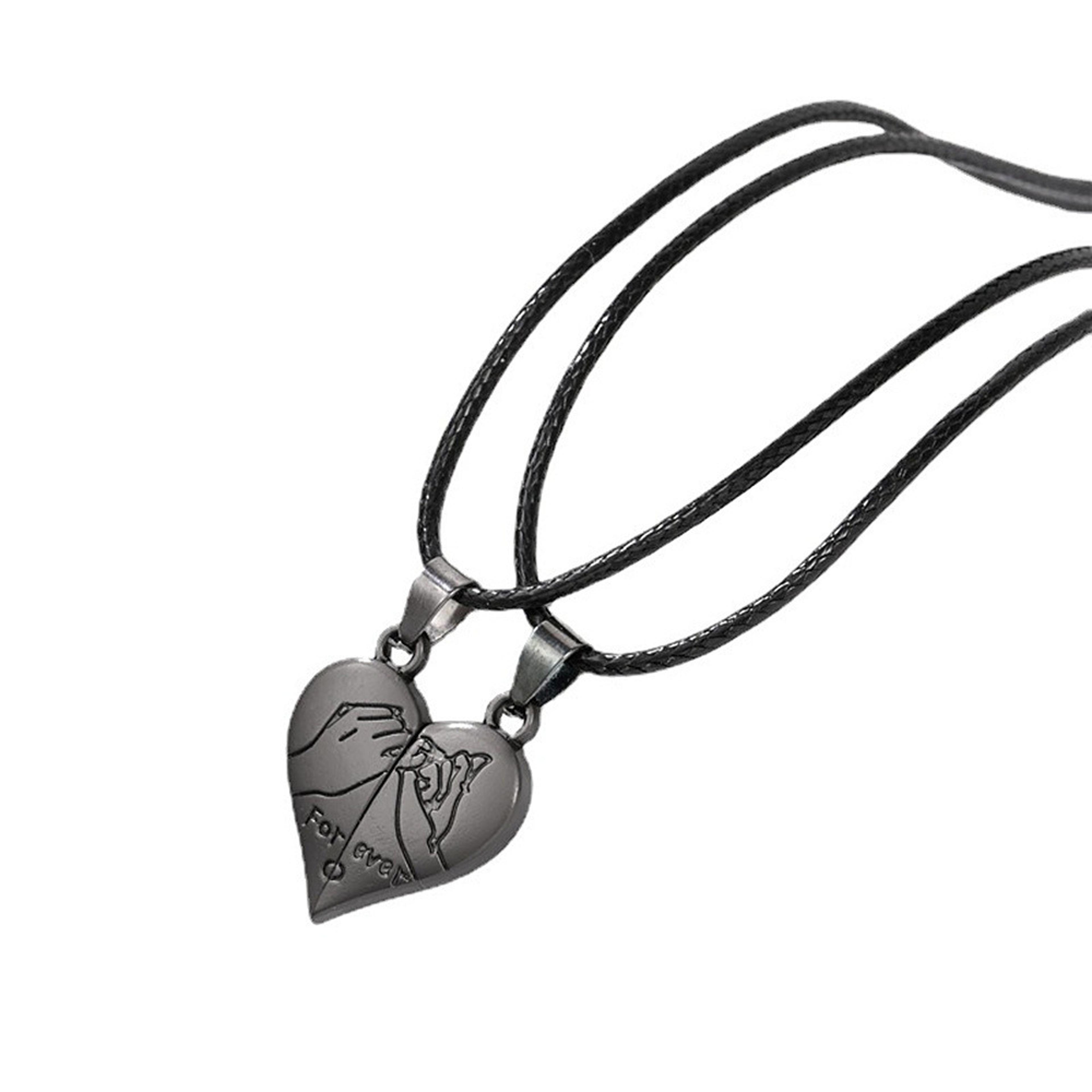 Couple Pendant Necklace Electrocardiogram Magnetic Heart Pendant Splicing Necklace Simple Quality V 7