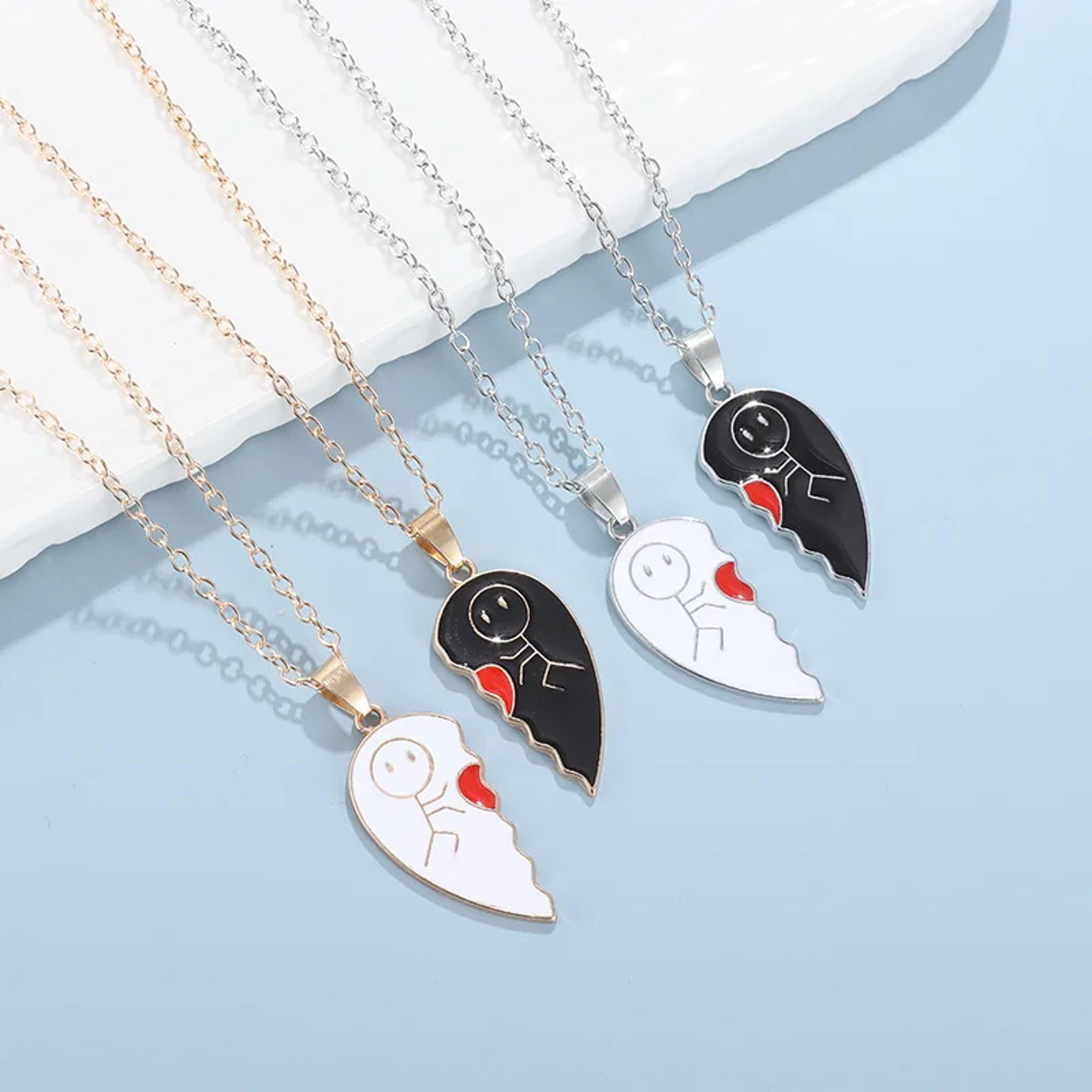 Couple Magnetic Necklace Stickman Heart Charm Fashion Trendy Splicing Heart Pendant Jewelry Gift 2