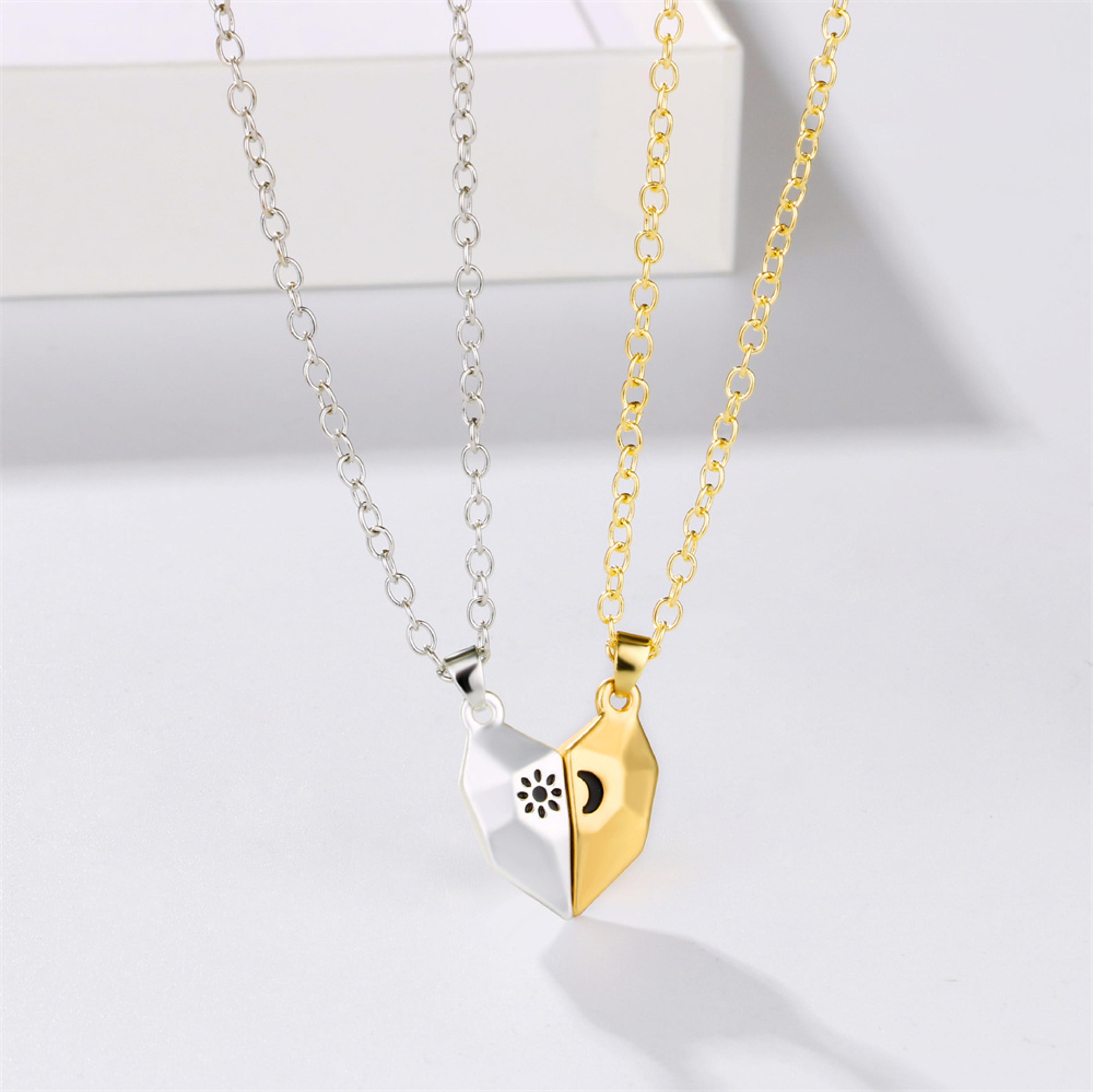 Trendy Magnetic Sun Moon Heart Necklace For Couple Women Heart Shaped Stitching Pendant DIY Jewelry 3
