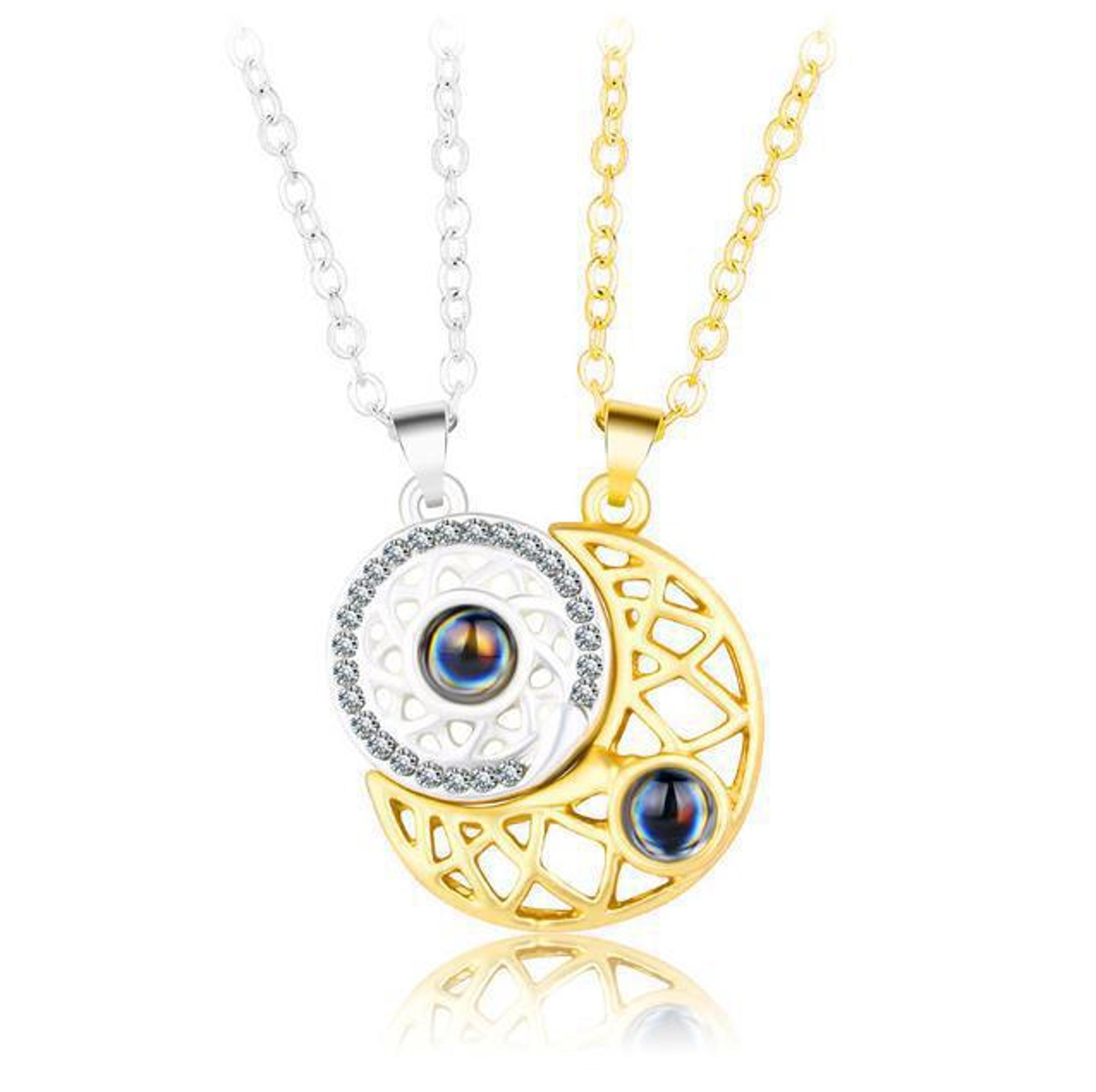 Couple Magnetic Matching Necklace For Women Men Sun Moon Heart Shape Pendant I Love You Projection  4