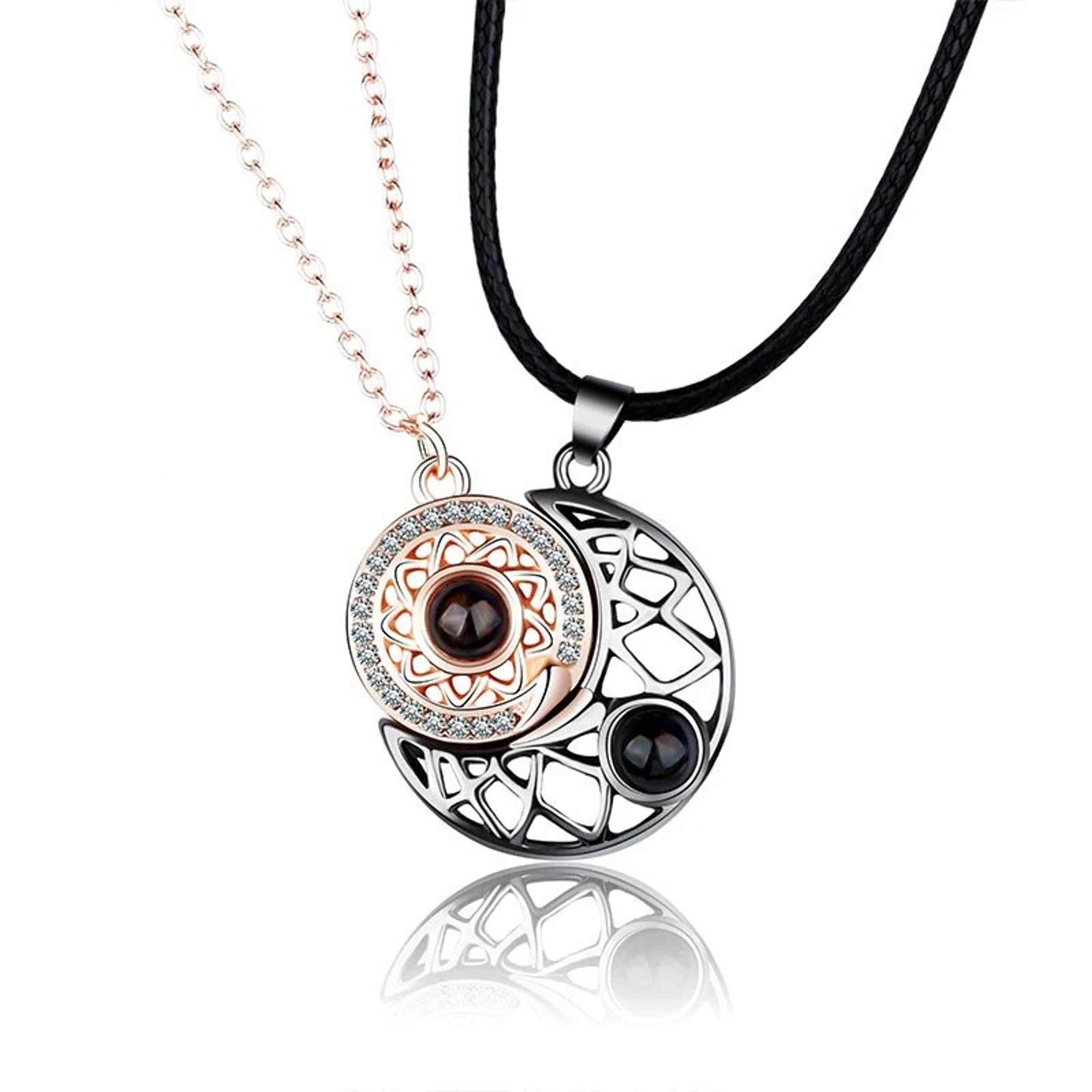 Couple Magnetic Matching Necklace For Women Men Sun Moon Heart Shape Pendant I Love You Projection  7