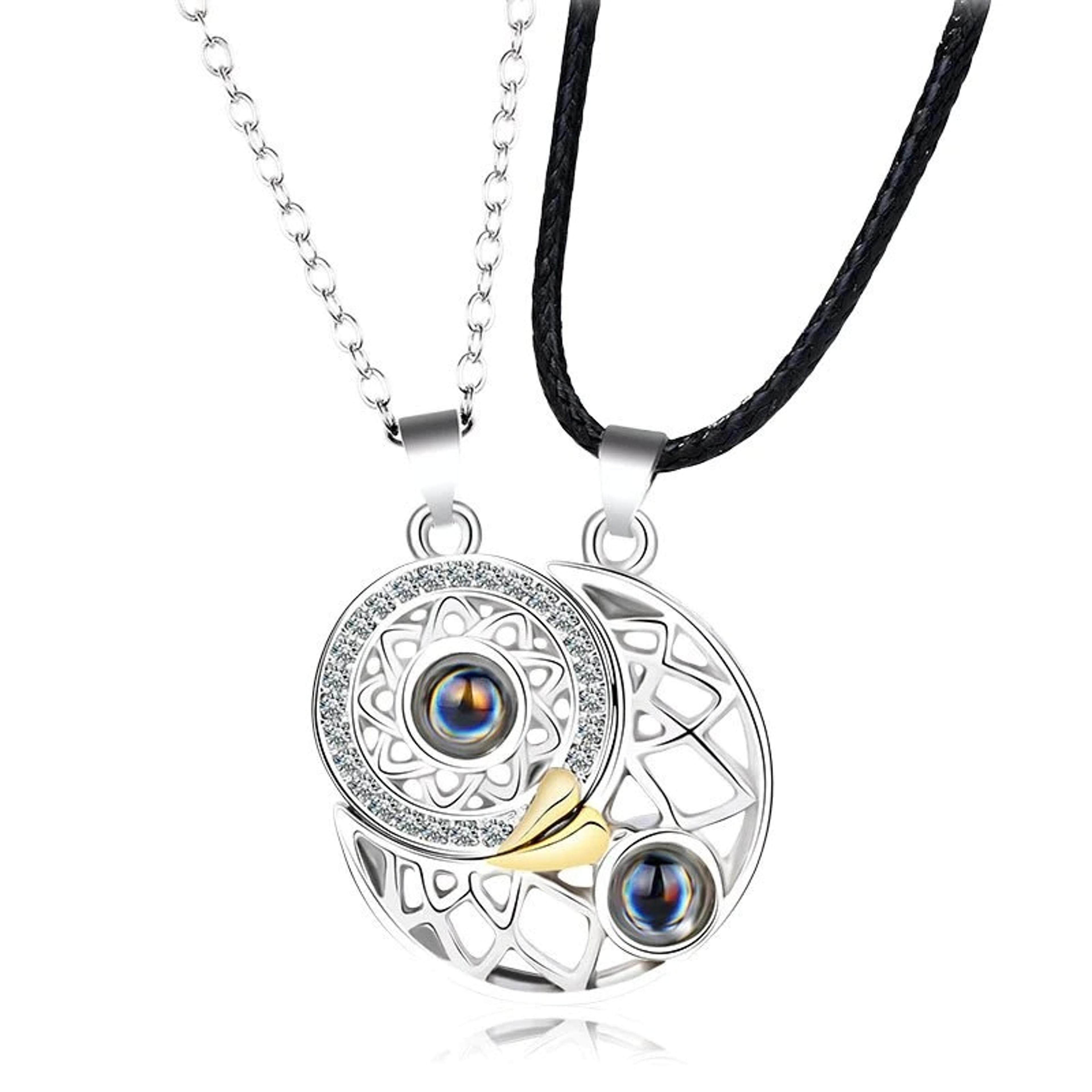 Couple Magnetic Matching Necklace For Women Men Sun Moon Heart Shape Pendant I Love You Projection  8