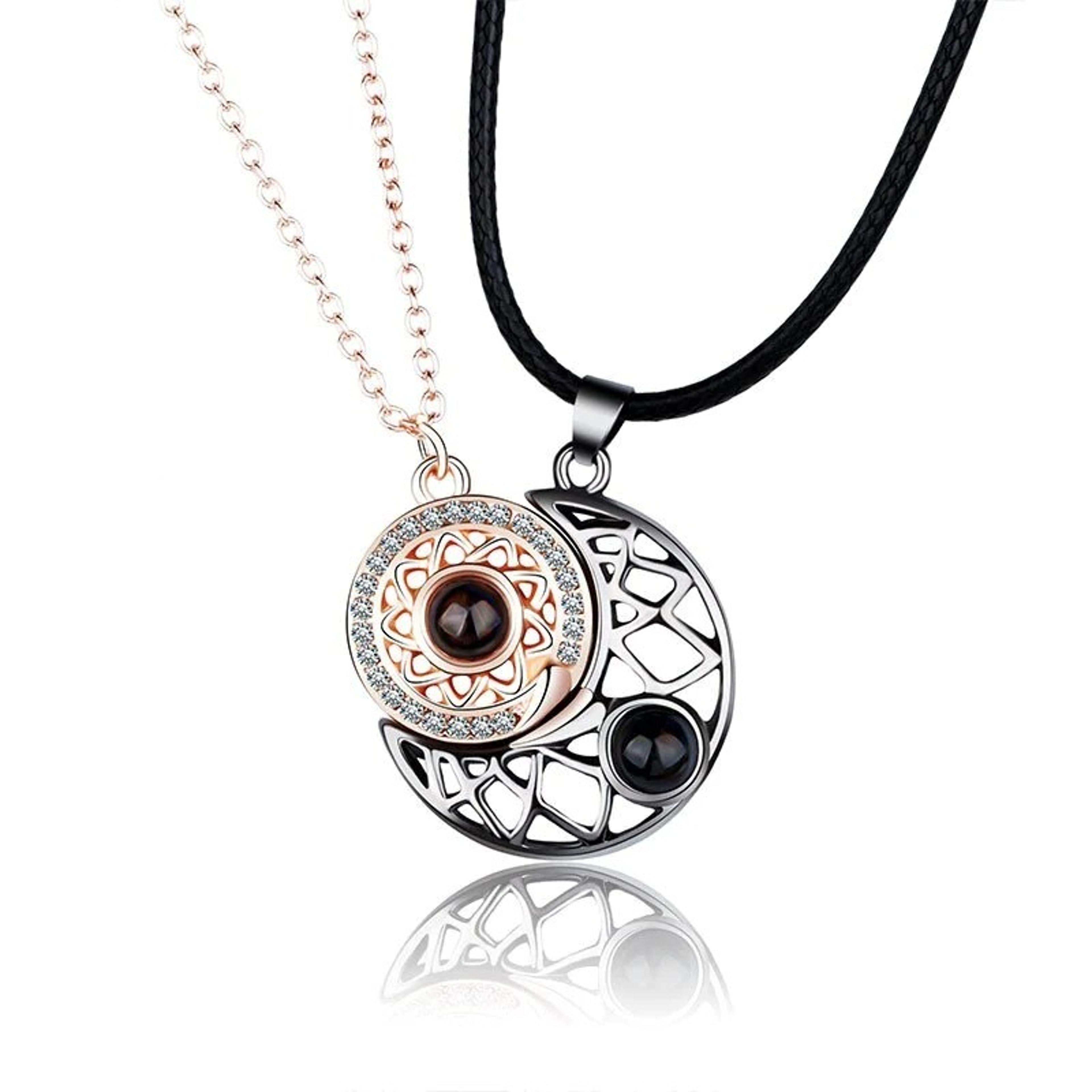 Magnetic Couple Matching Necklace For Women Men I Love You Projection Sun Moon Heart Pendant Jewelr 4
