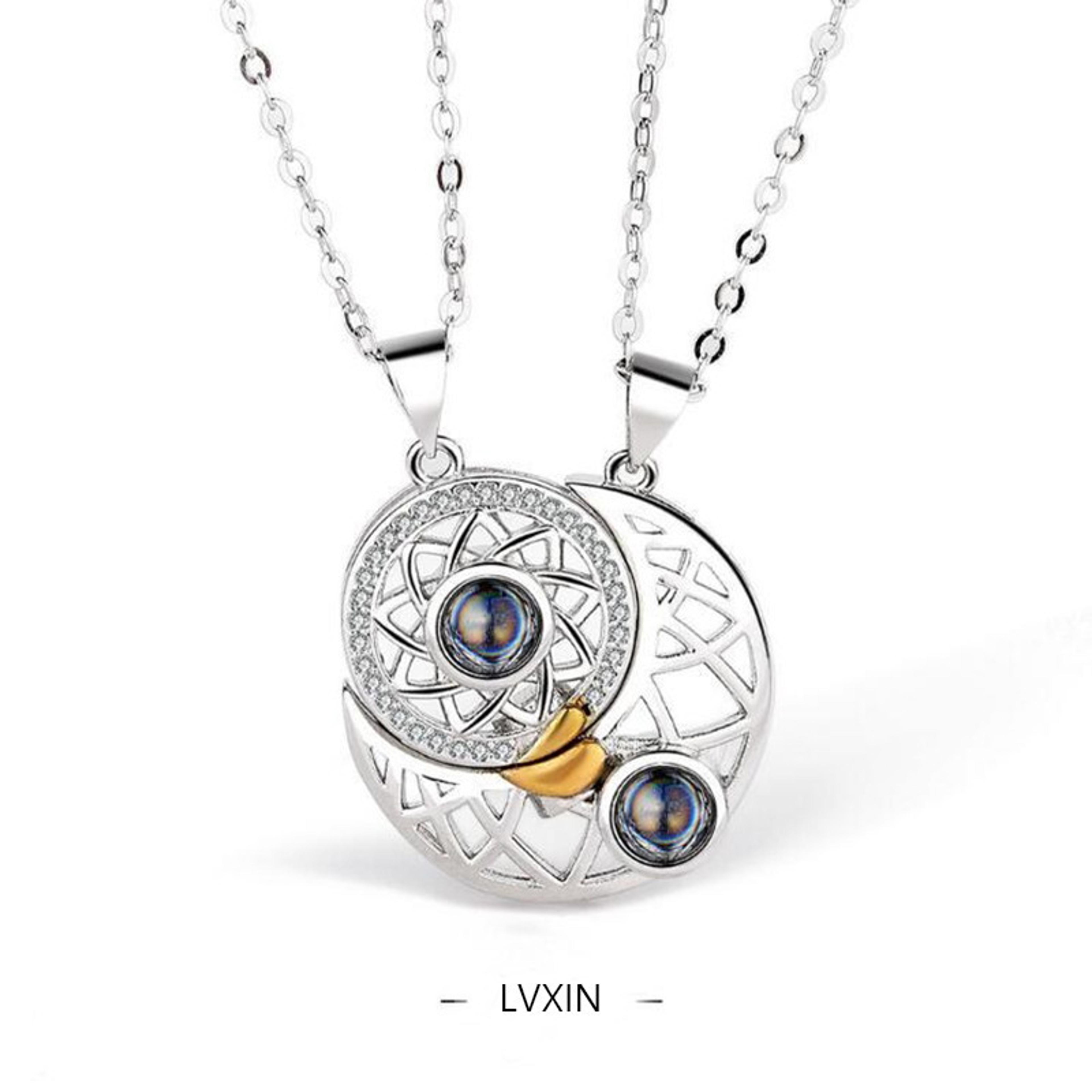Magnetic Couple Matching Necklace For Women Men I Love You Projection Sun Moon Heart Pendant Jewelr 3