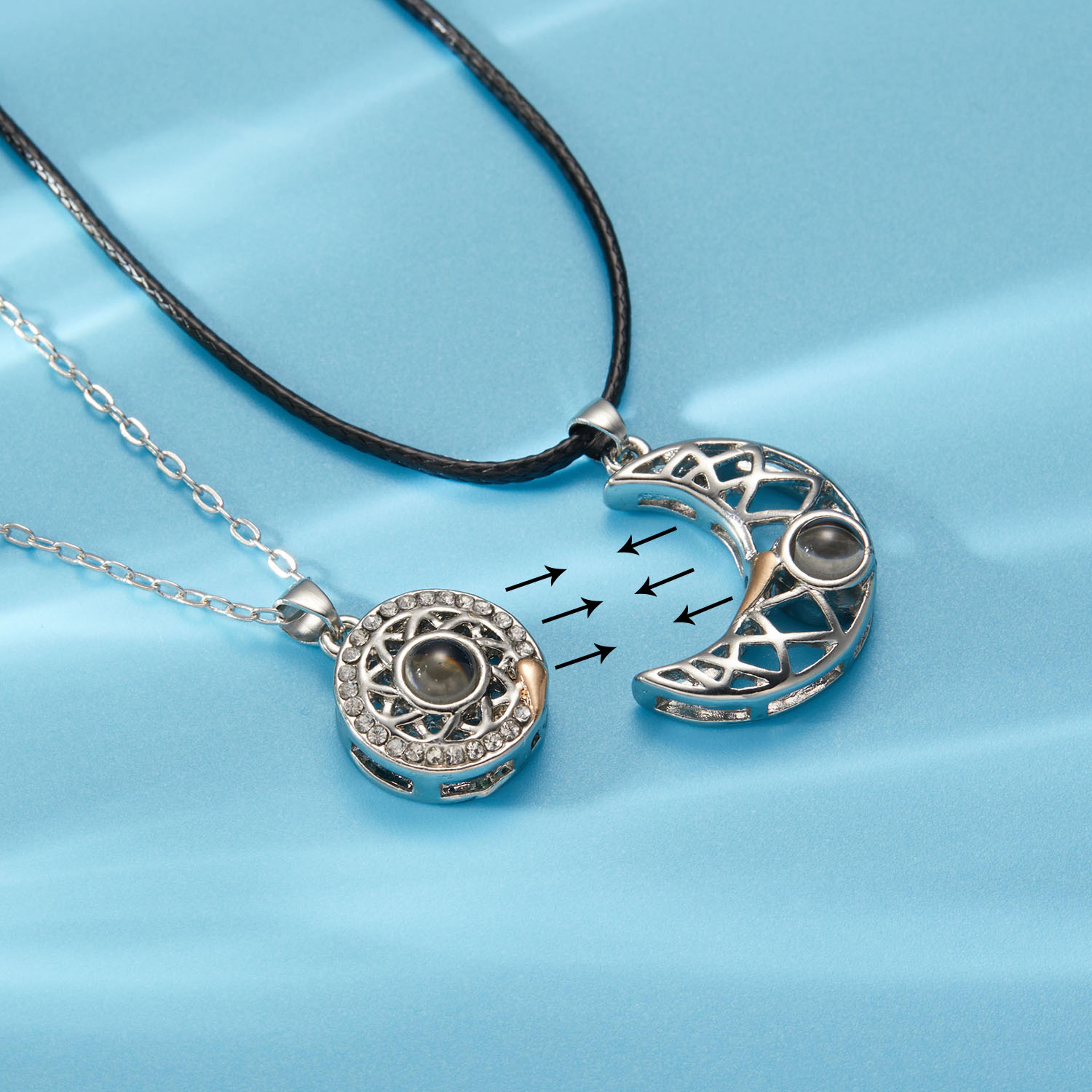 Hollow Sun Moon Heart Projection Necklace I Love You Magnetic Pendant Jewelry Gift For Couples 2