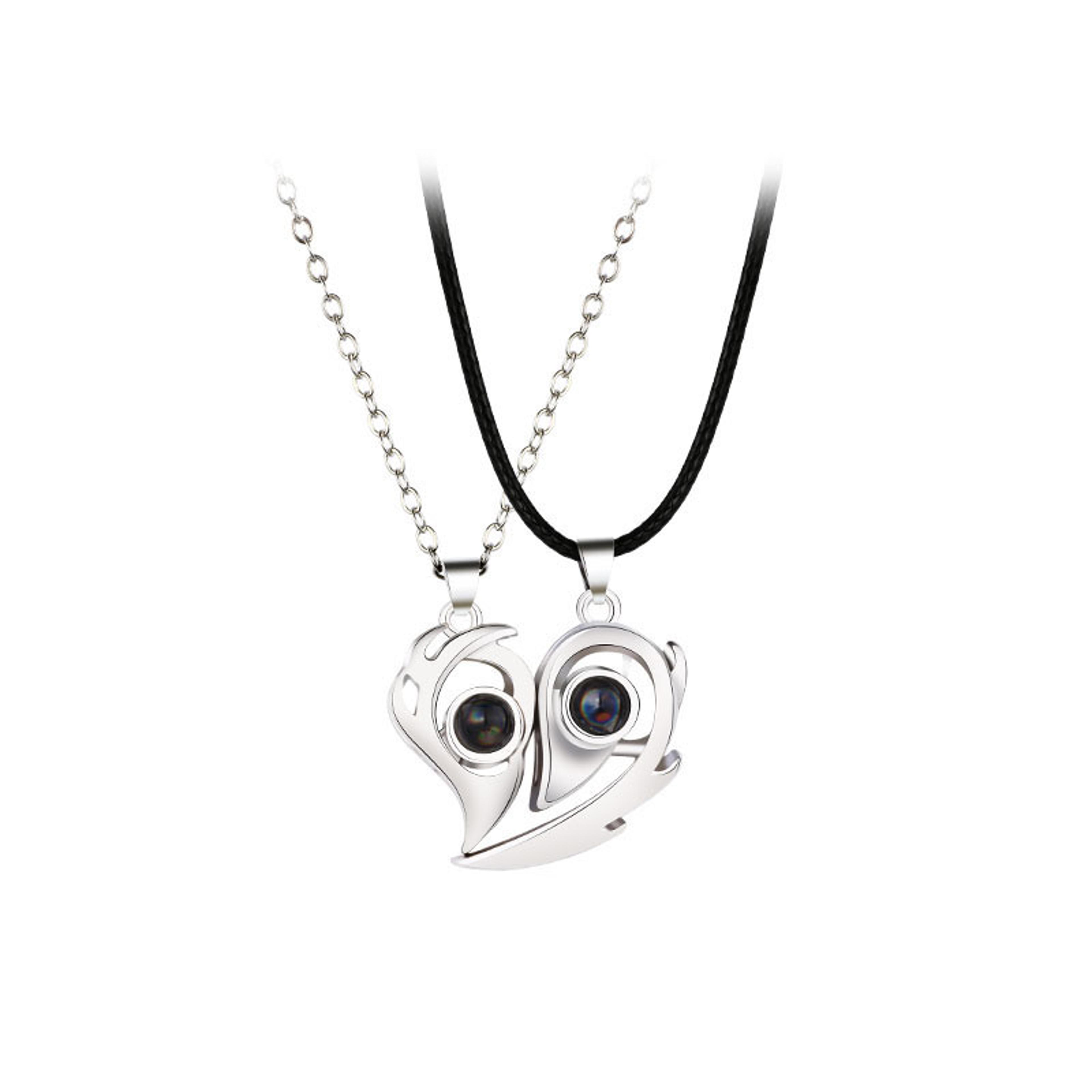 Heart Projection Magnetic Distance Couple Necklace I Love You Matching Pendant Jewelry 4