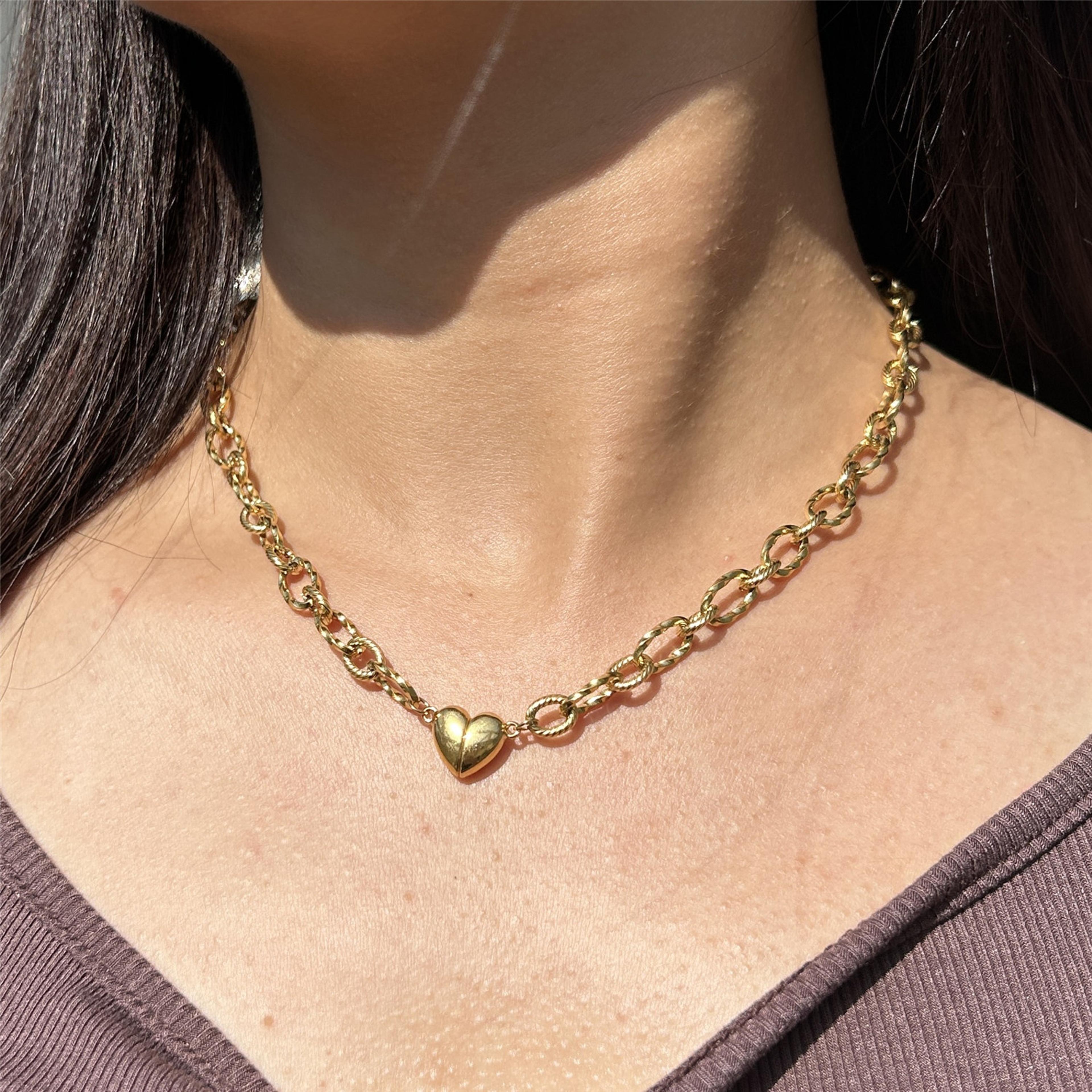stainless steel heart pendant necklaces, new style magnetic choker jewelry for women girls