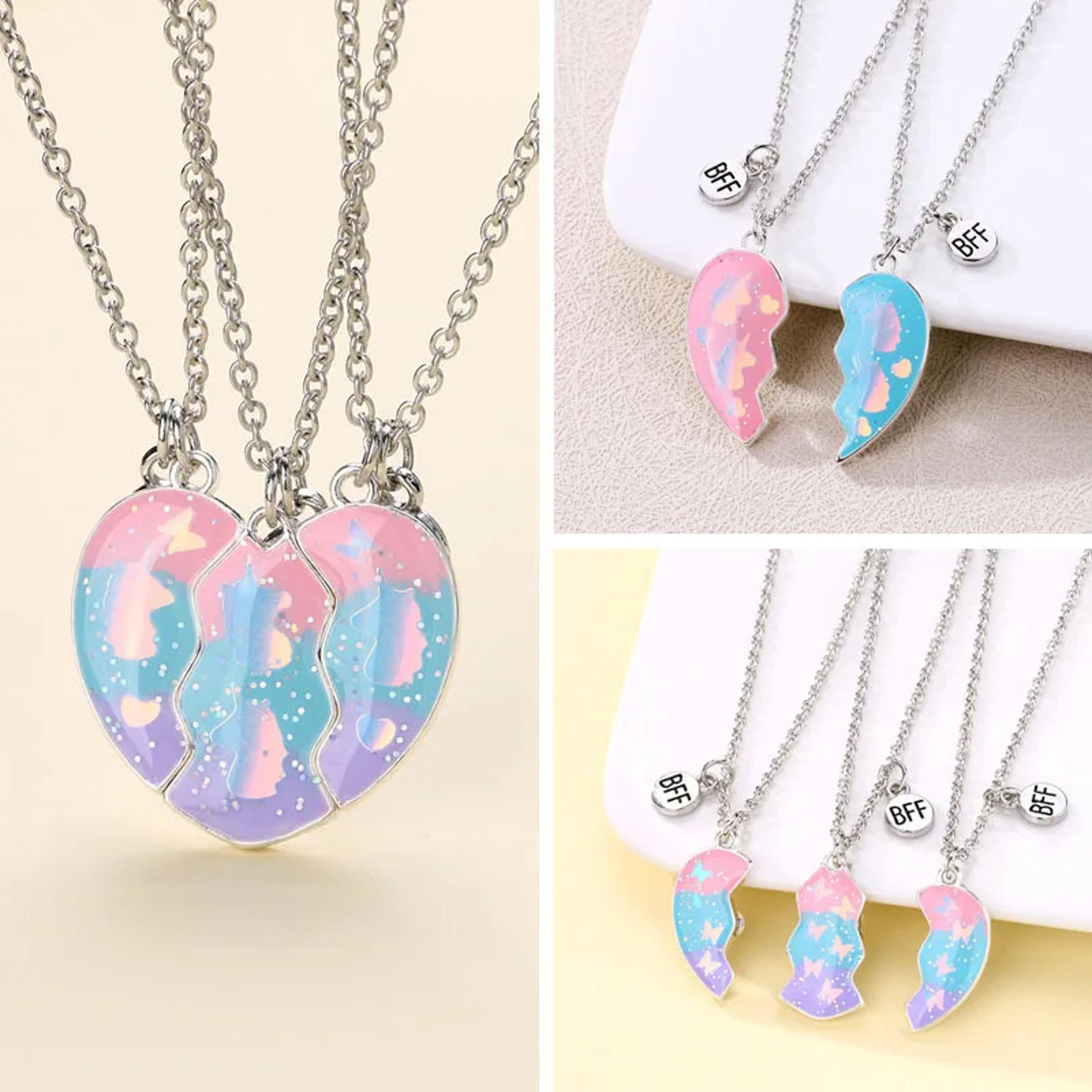 bff friendship jewelry necklace, gradient butterfly unicorn heart-shaped gifts for kids