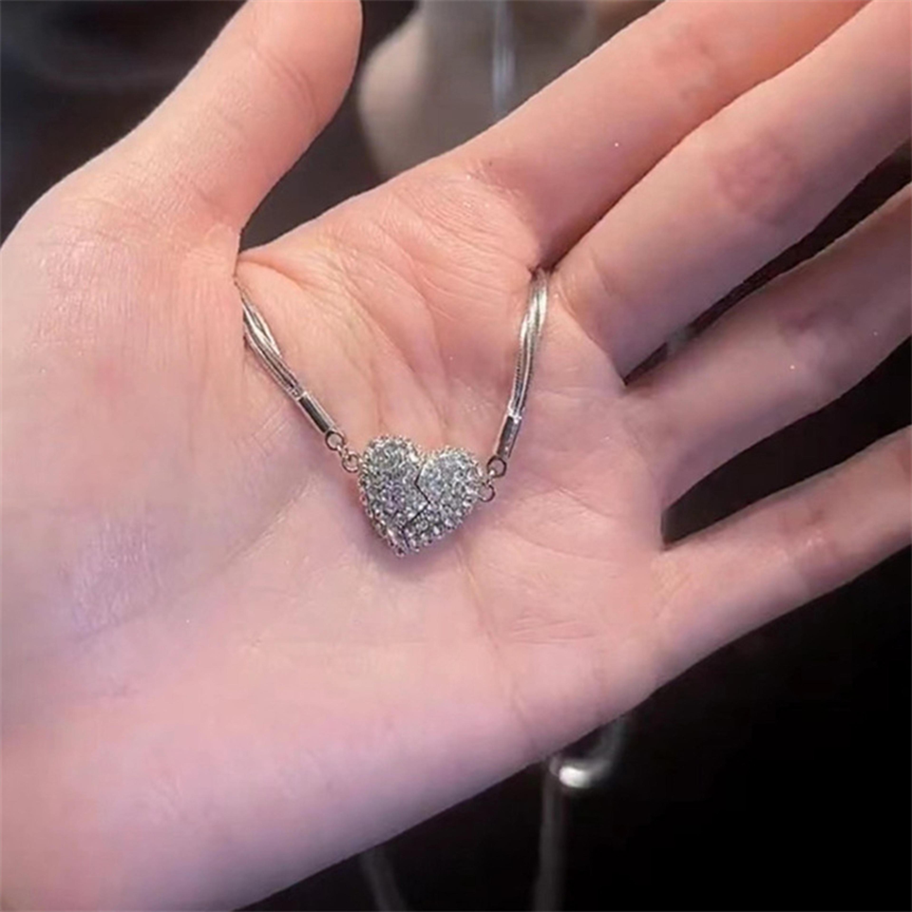 Love HeartShaped Magnet Pendant Necklace Stainless Steel Zircon Clavicle Chain Jewelry For Women Pa 3