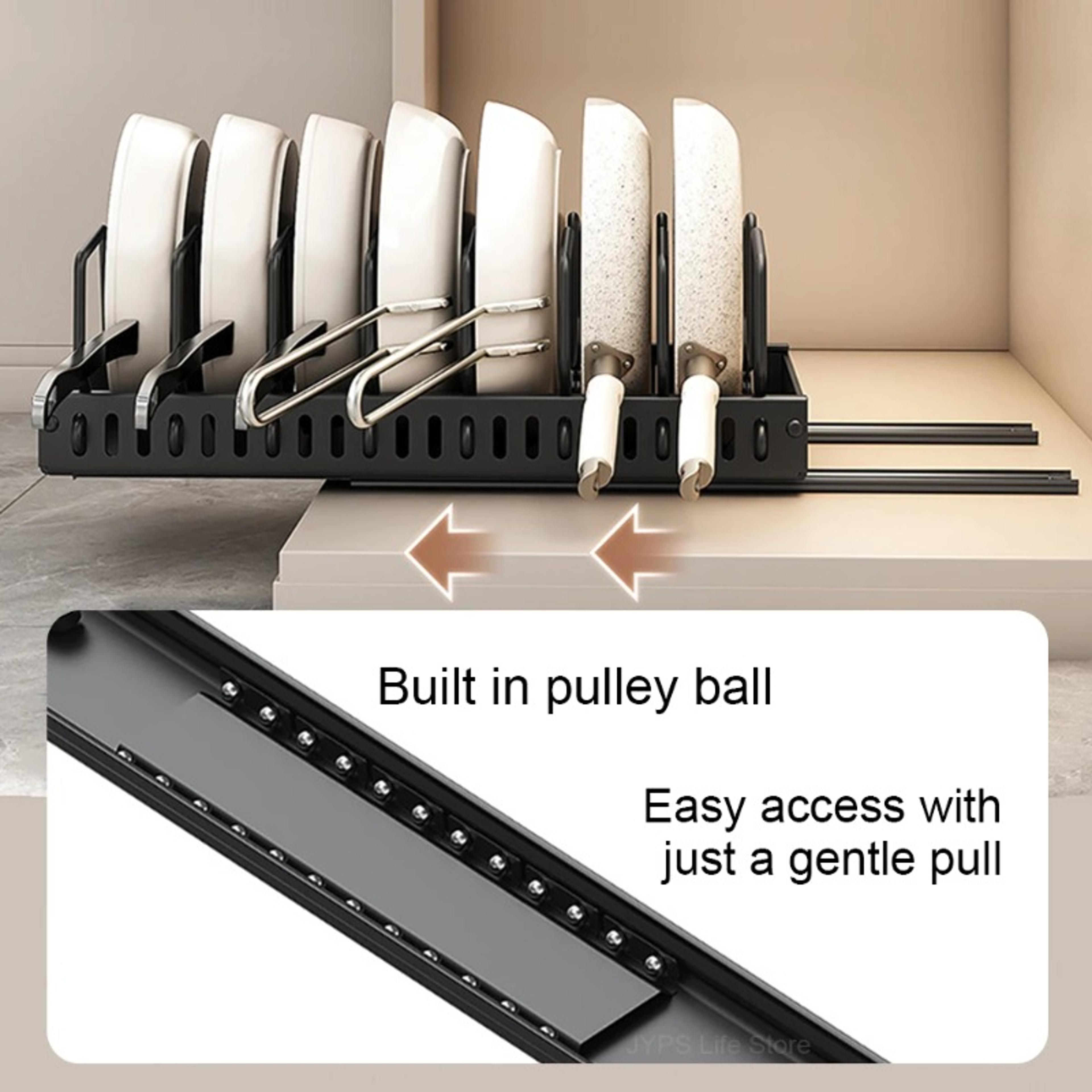 Kitchen Pull Out Organizer Multifunctional Pot Pan Holder Sliding Lid Rack Spice Organizer Dish Dry 3