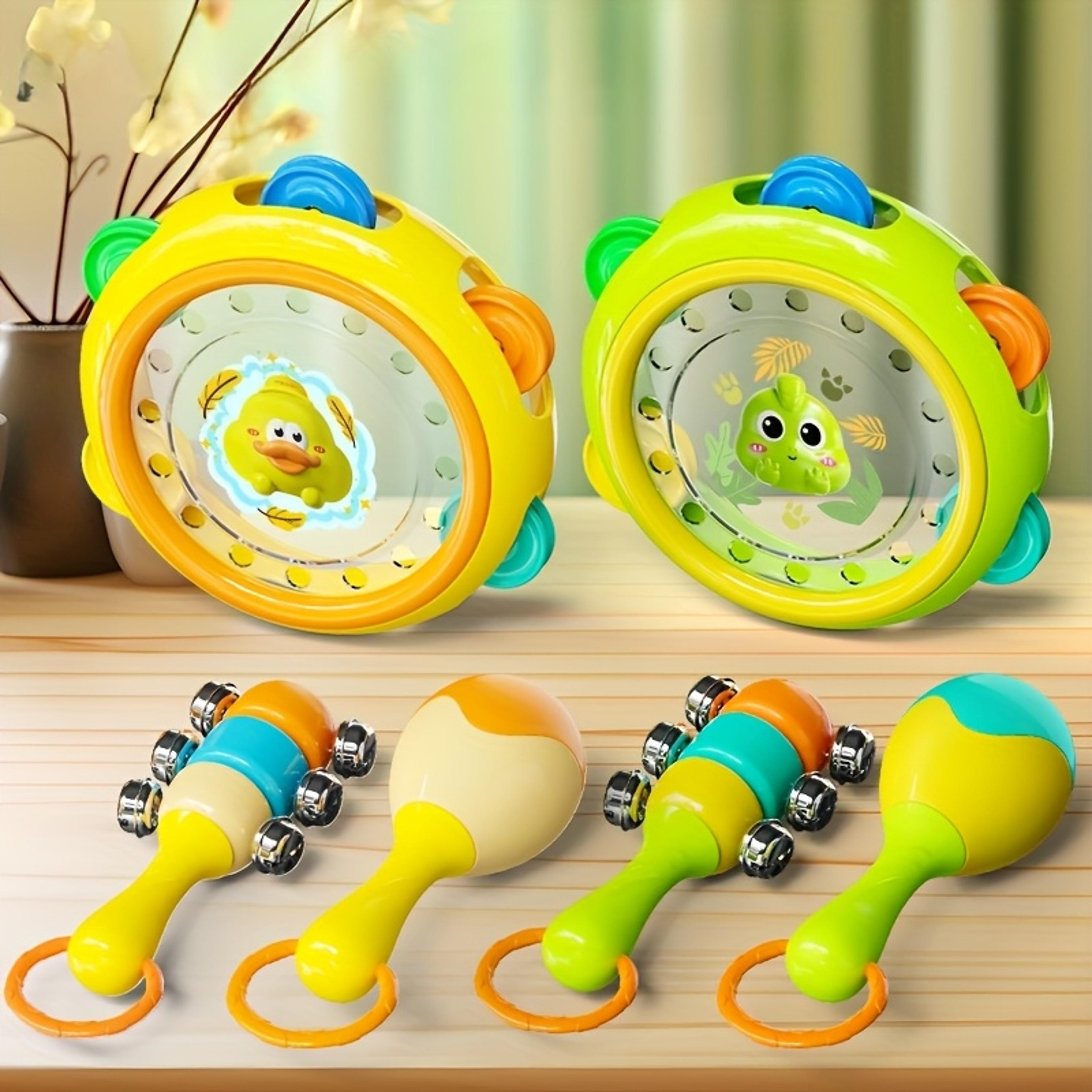 Vibrant Yellow And Green Musical Hand Drum And Bell Set Perfect For Christmas And Halloween Gifts 4