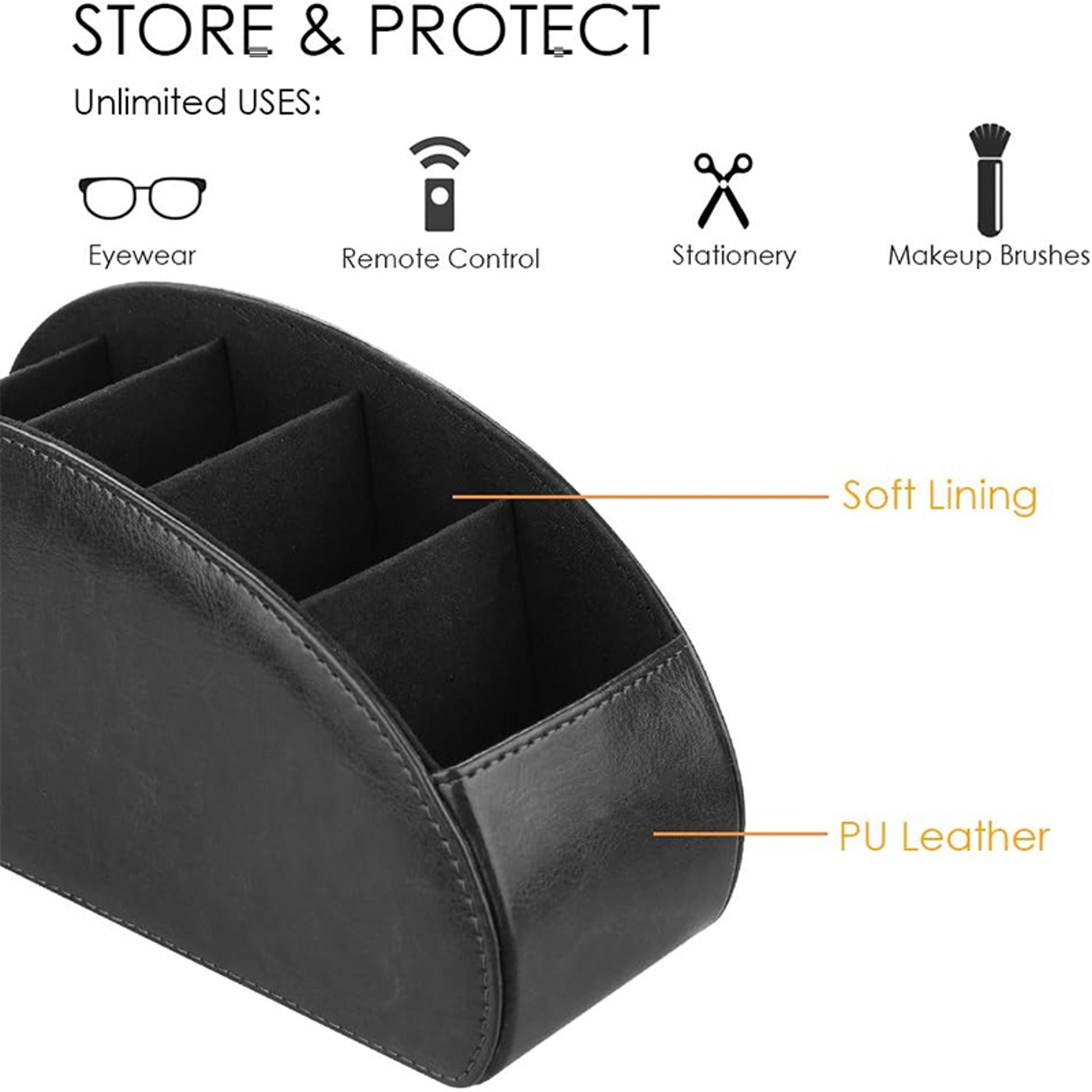 Remote Control Holder With Compartments PU Leather TV Remote Caddy Storage Box Organizer Tray 4
