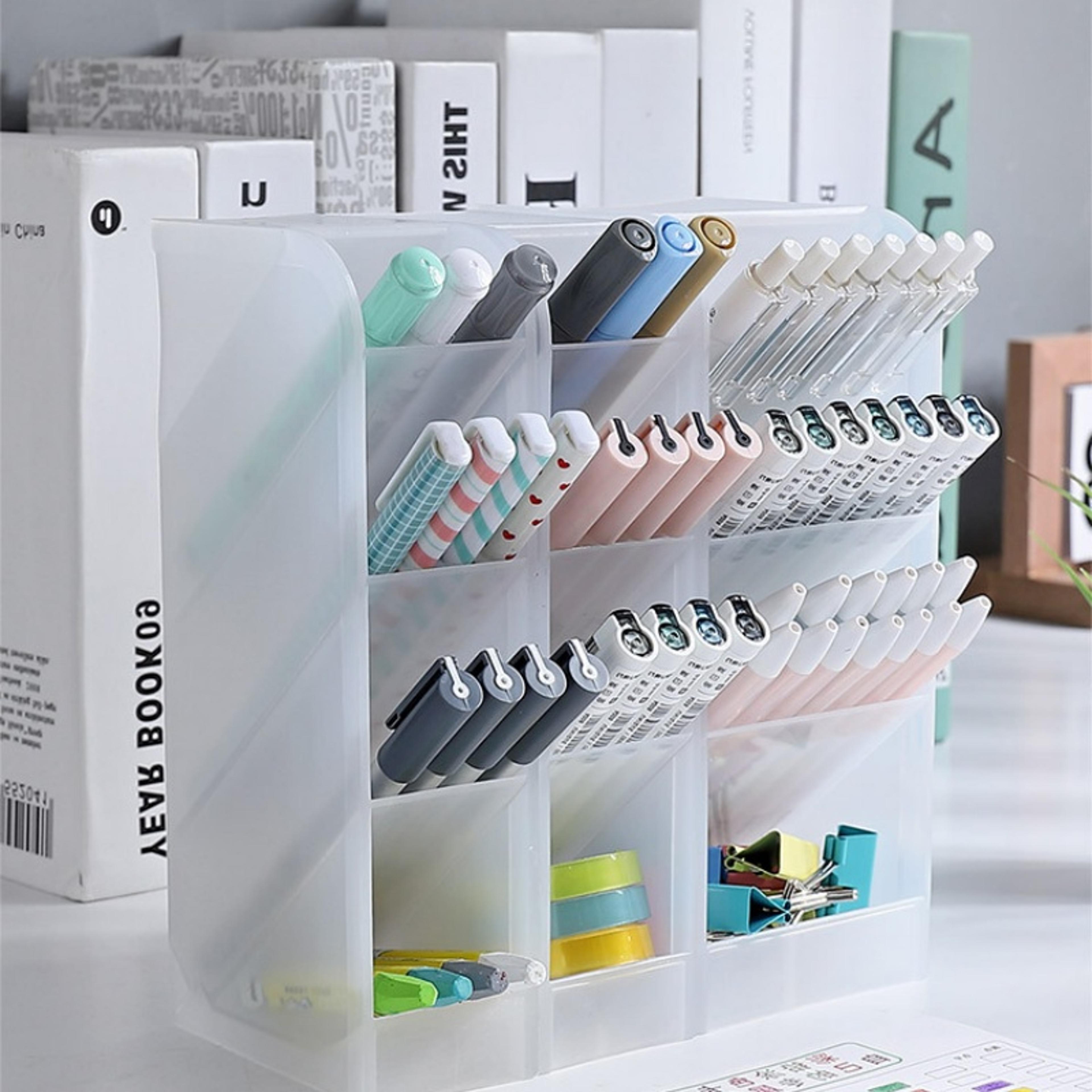 Large Capacity Matte Transparent Plastic Pen Holder For Desk Organization And Stationery Storage Fo