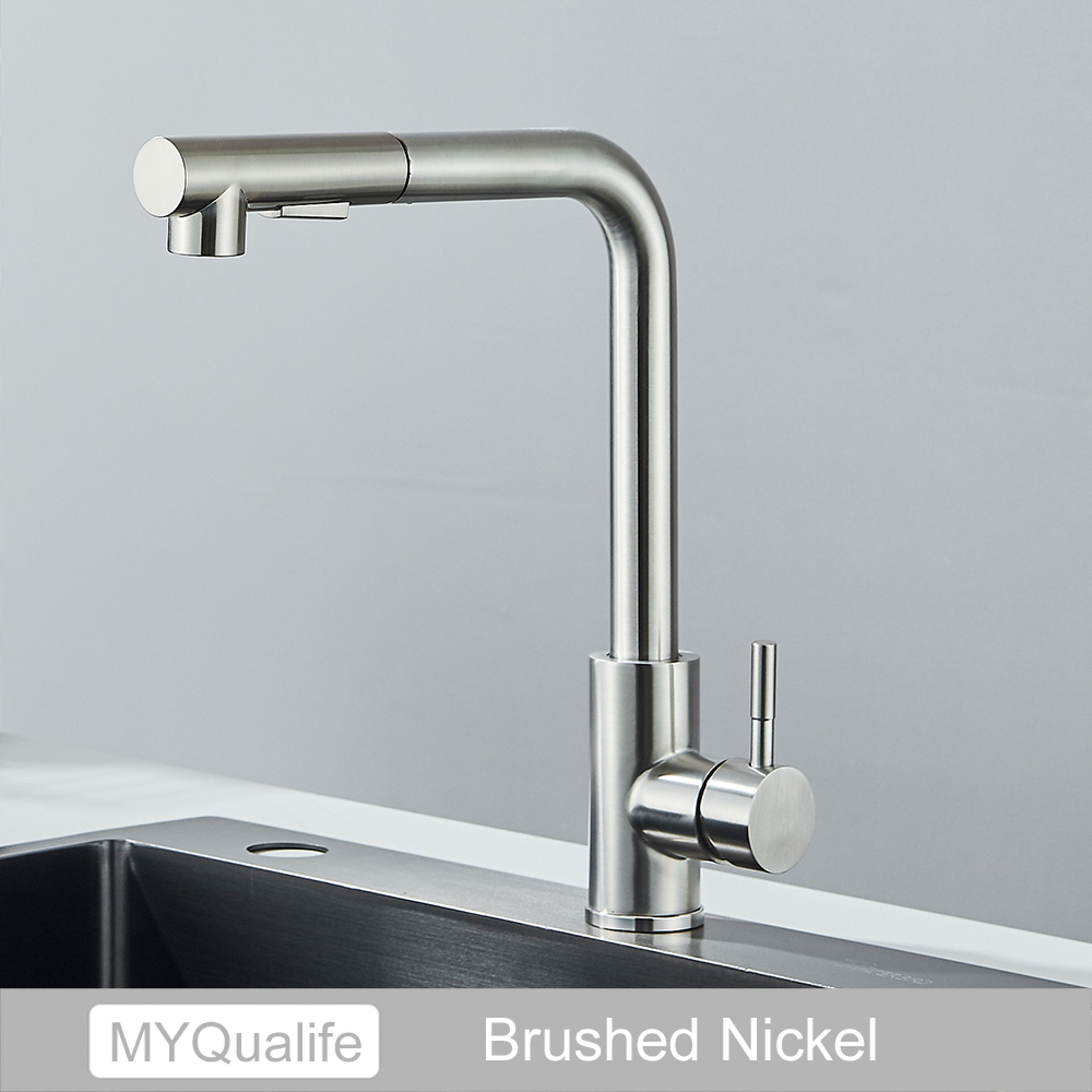 Stainless Steel Pull Out Kitchen Sink Faucet Hot Cold Water Mixer Tap With Two Mode Stream Sprayer  5