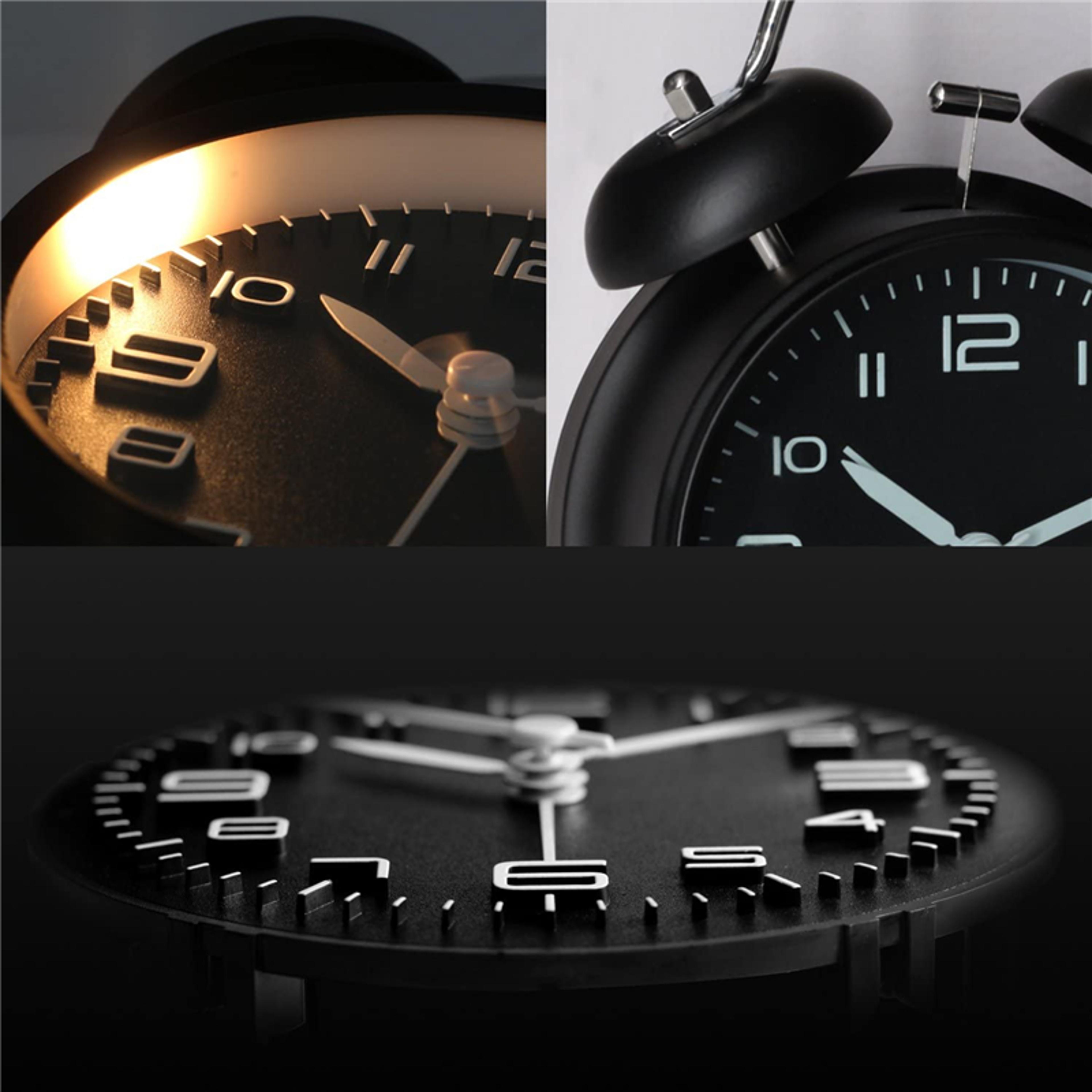 Metal Frame Twin Bell Alarm Clock With 3D Dial Backlight Battery Operated Desk Table Clock For Home 4
