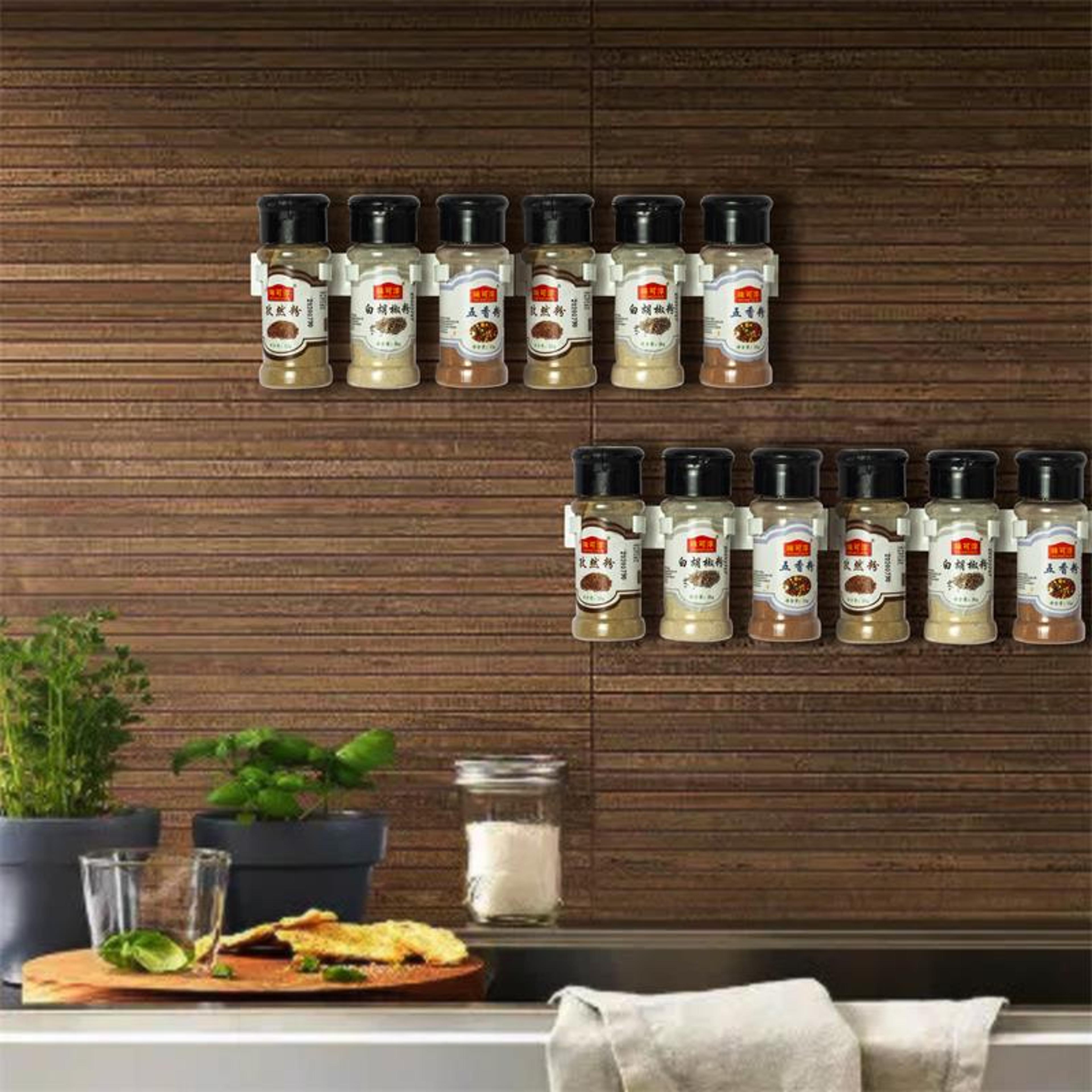 WallMounted Adhesive Kitchen Spice Bottle Holder Grey Plastic Seasoning Storage Rack 2