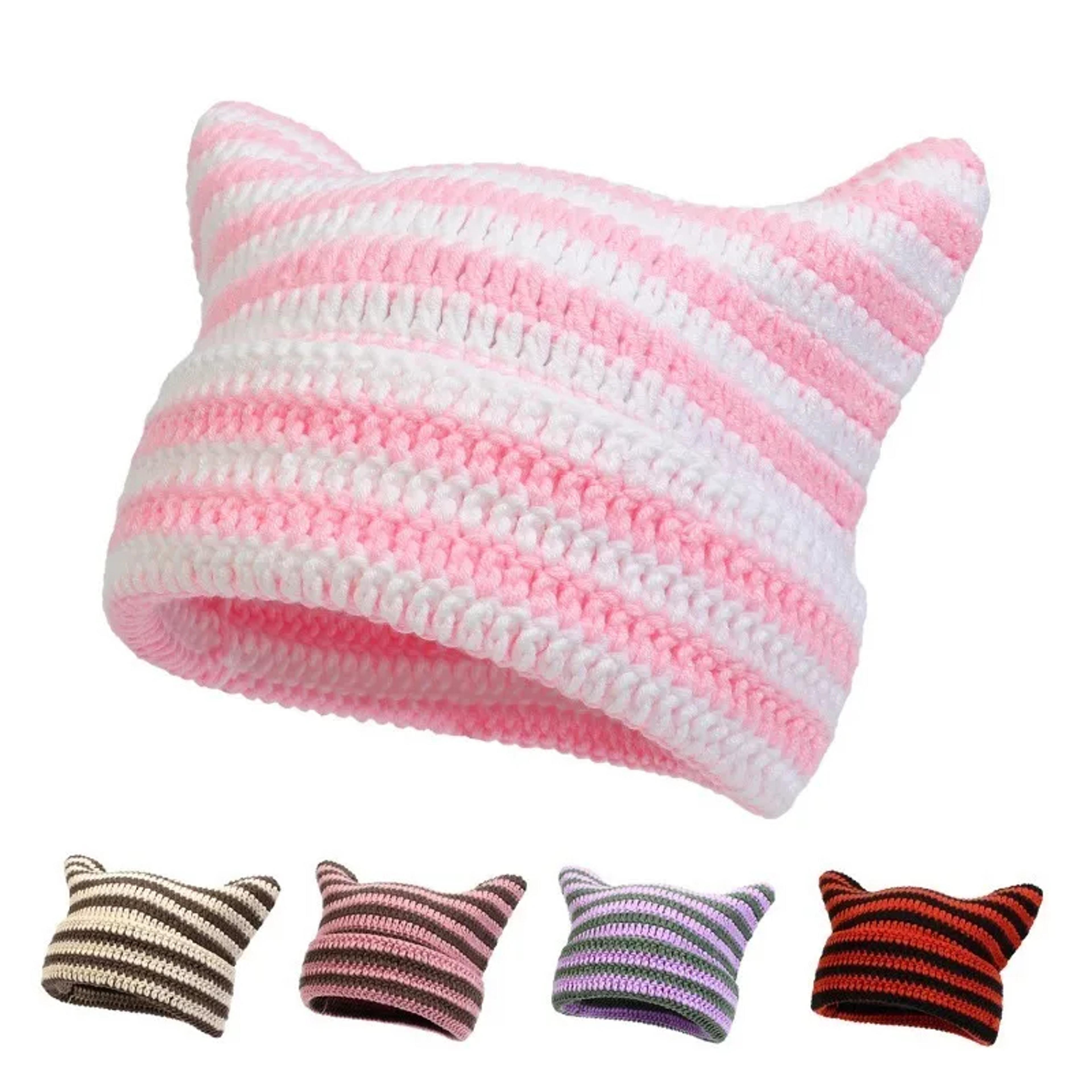 New Japanese Streetwear Harajuku Beanie Little Devil Striped Knitted Hat Women Girls Autumn Winter C
