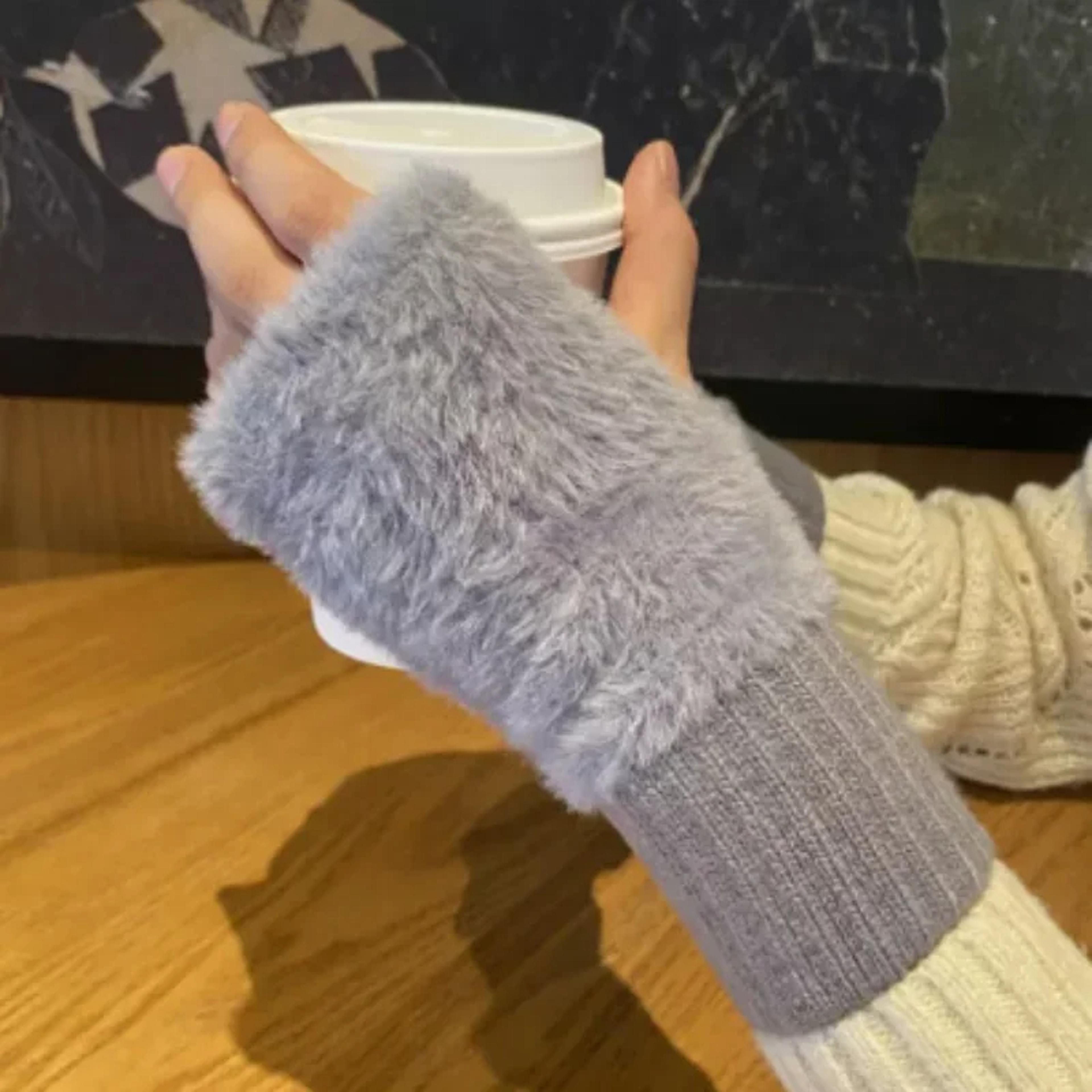 New Mink Fleece Half Finger Gloves For Womens Soft Winter Warmth Luxury Solid Color Plush Knitted G