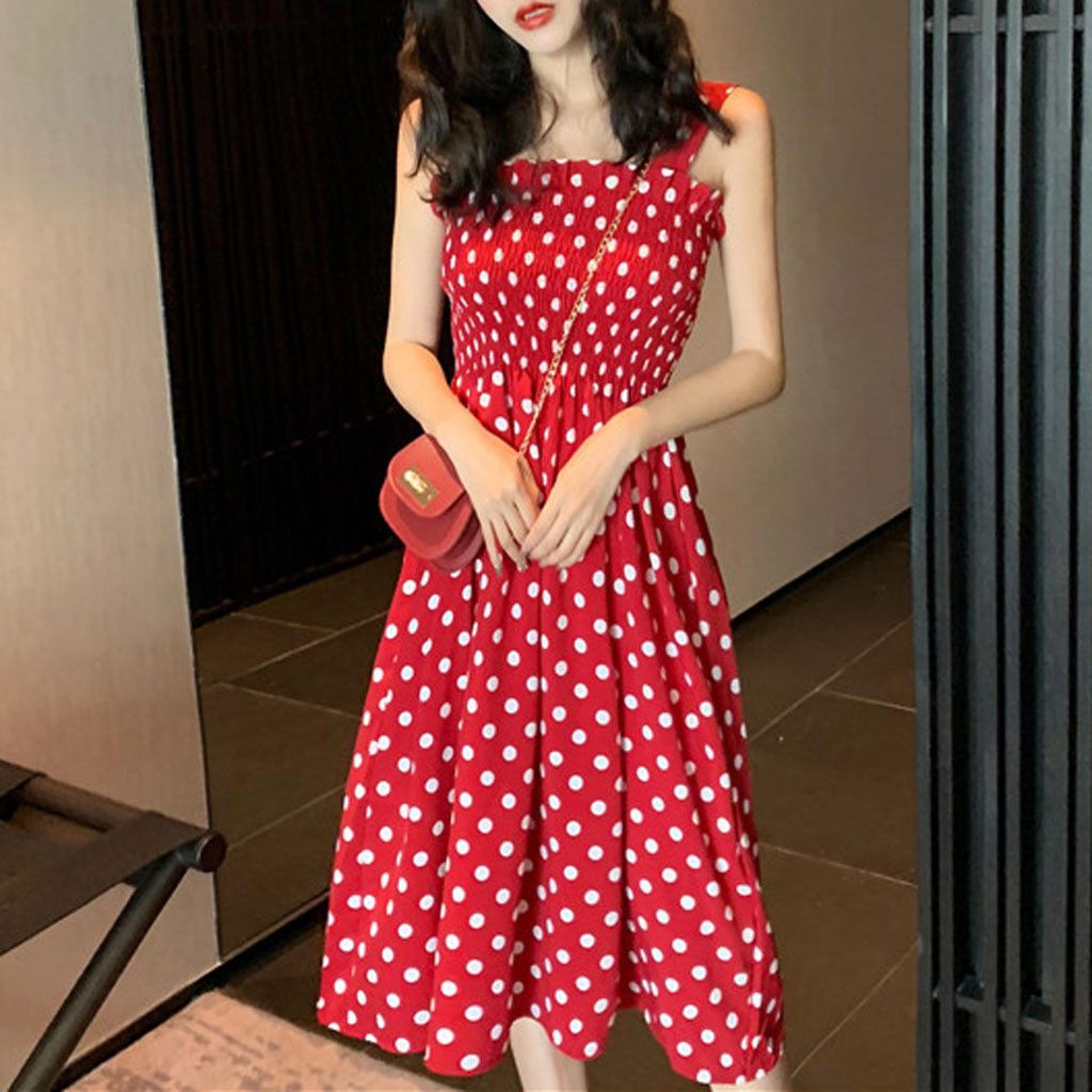 Womens Loose Polka Dot Dress None Sleeve Casual Sweet Summer Dress