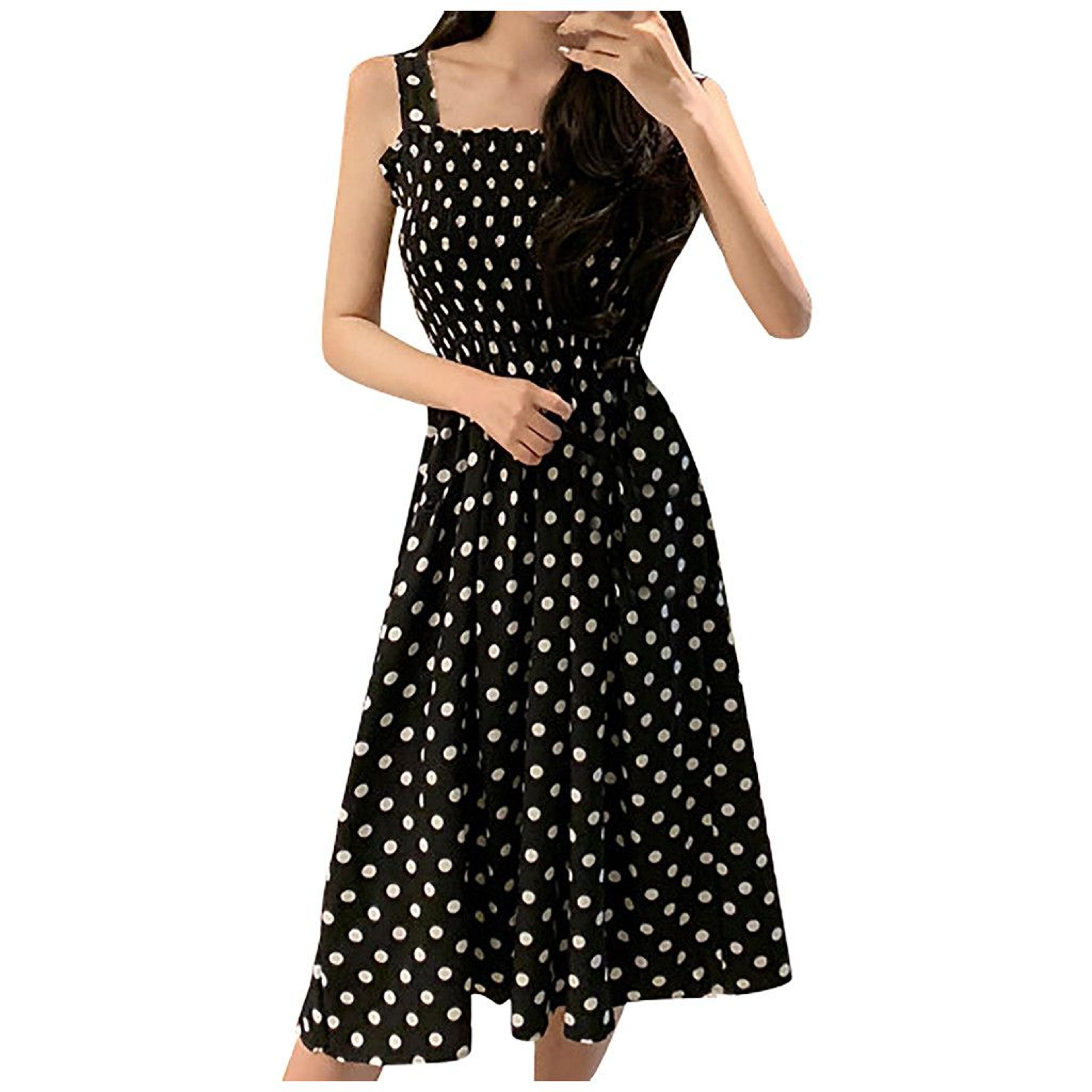Womens Loose Polka Dot Dress None Sleeve Casual Sweet Summer Dress