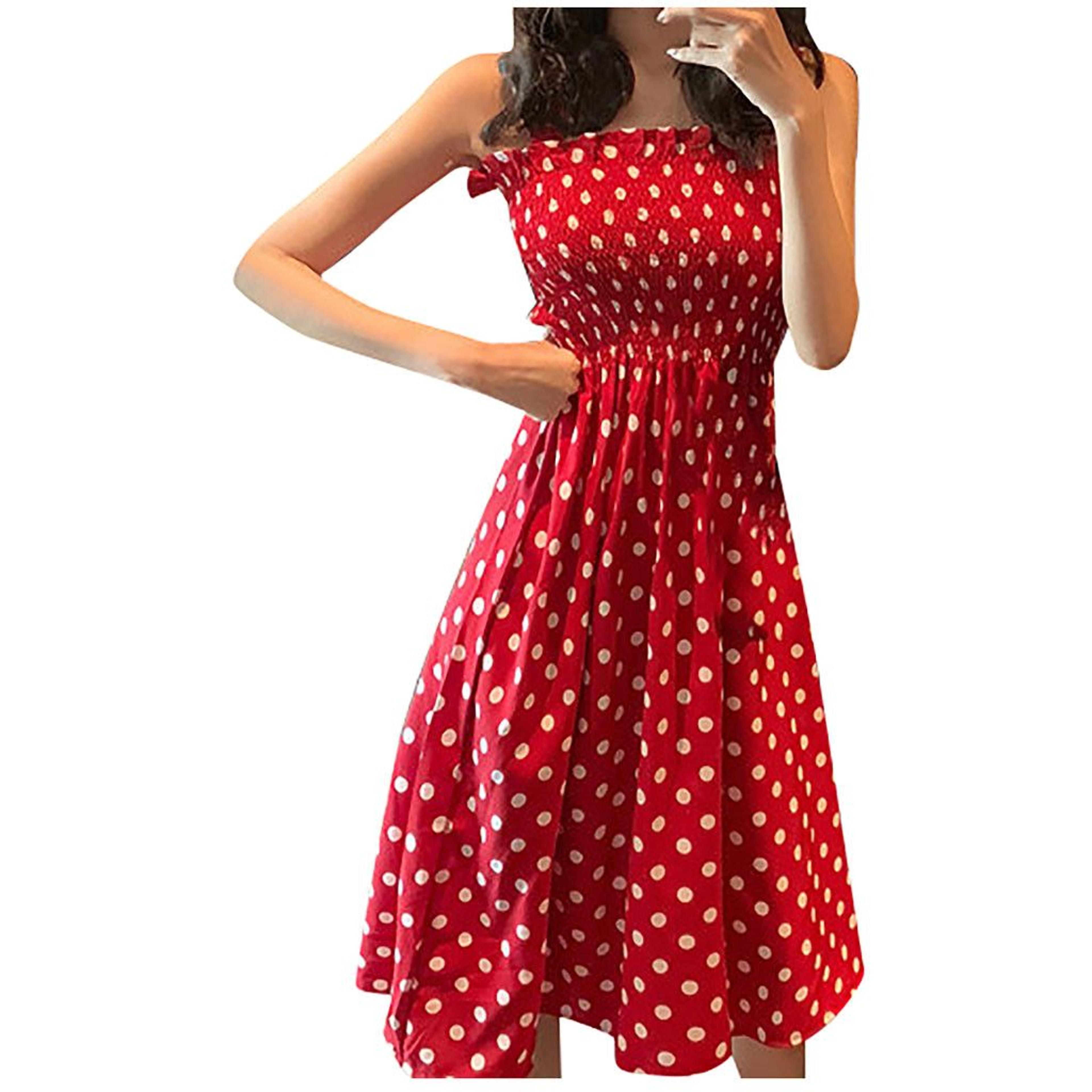 Womens Loose Polka Dot Dress None Sleeve Casual Sweet Summer Dress