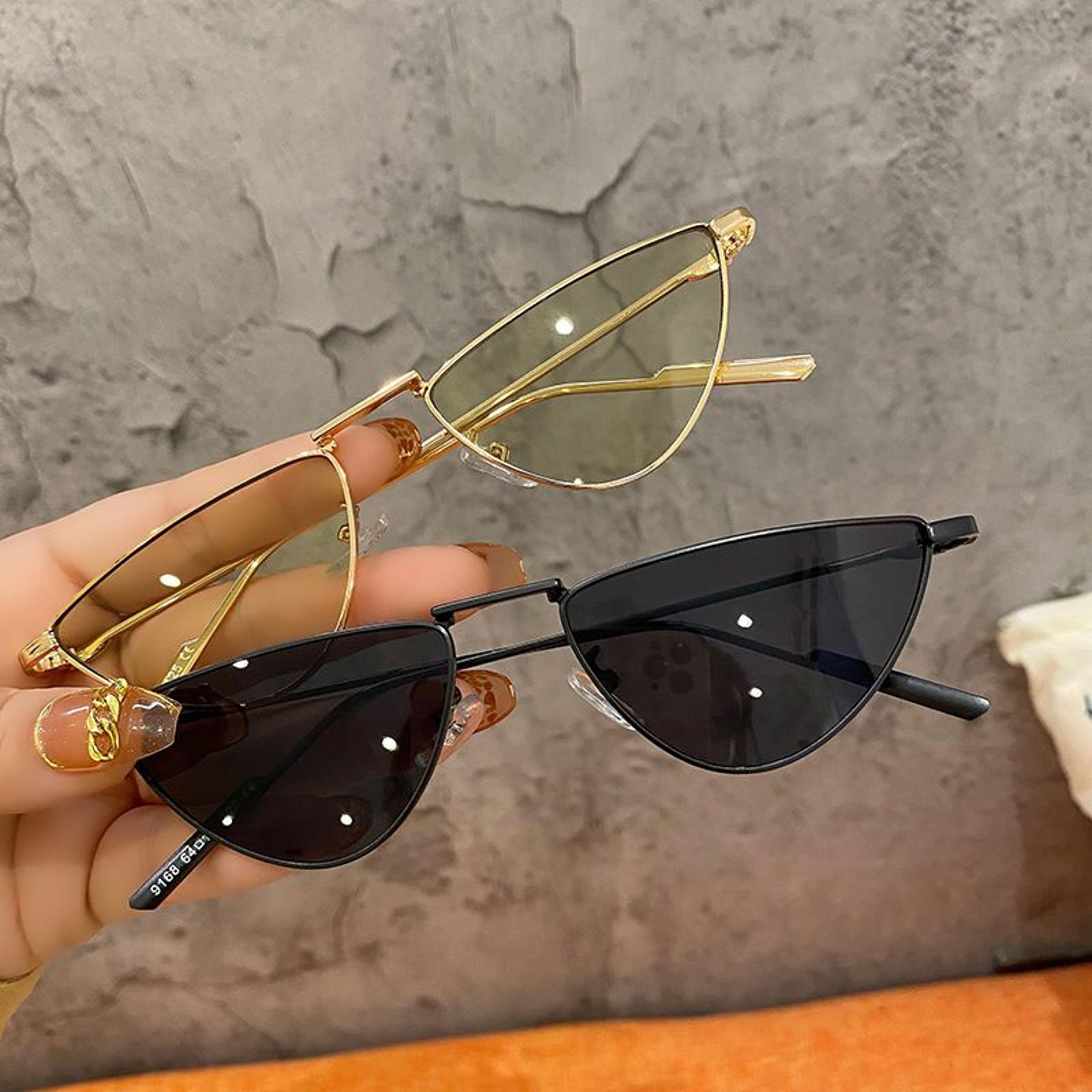 Fashion Metal Small Cat Eye Sunglasses For WomenTrendy Punk Style With Clear Ocean Lens Hip Hop Sha 14