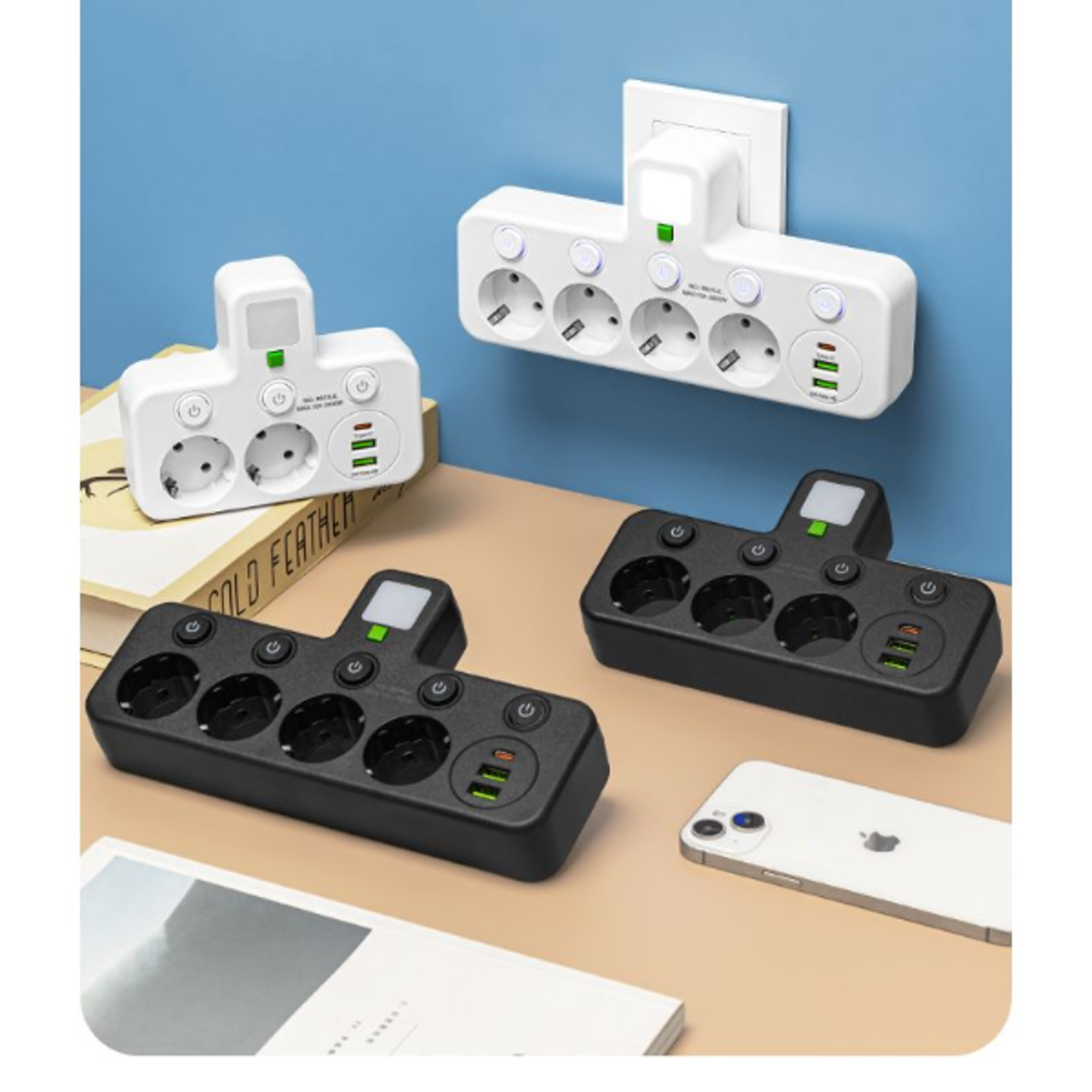 Smart Electrical Socket with or without USB Type C Ports 2500W Power Strip