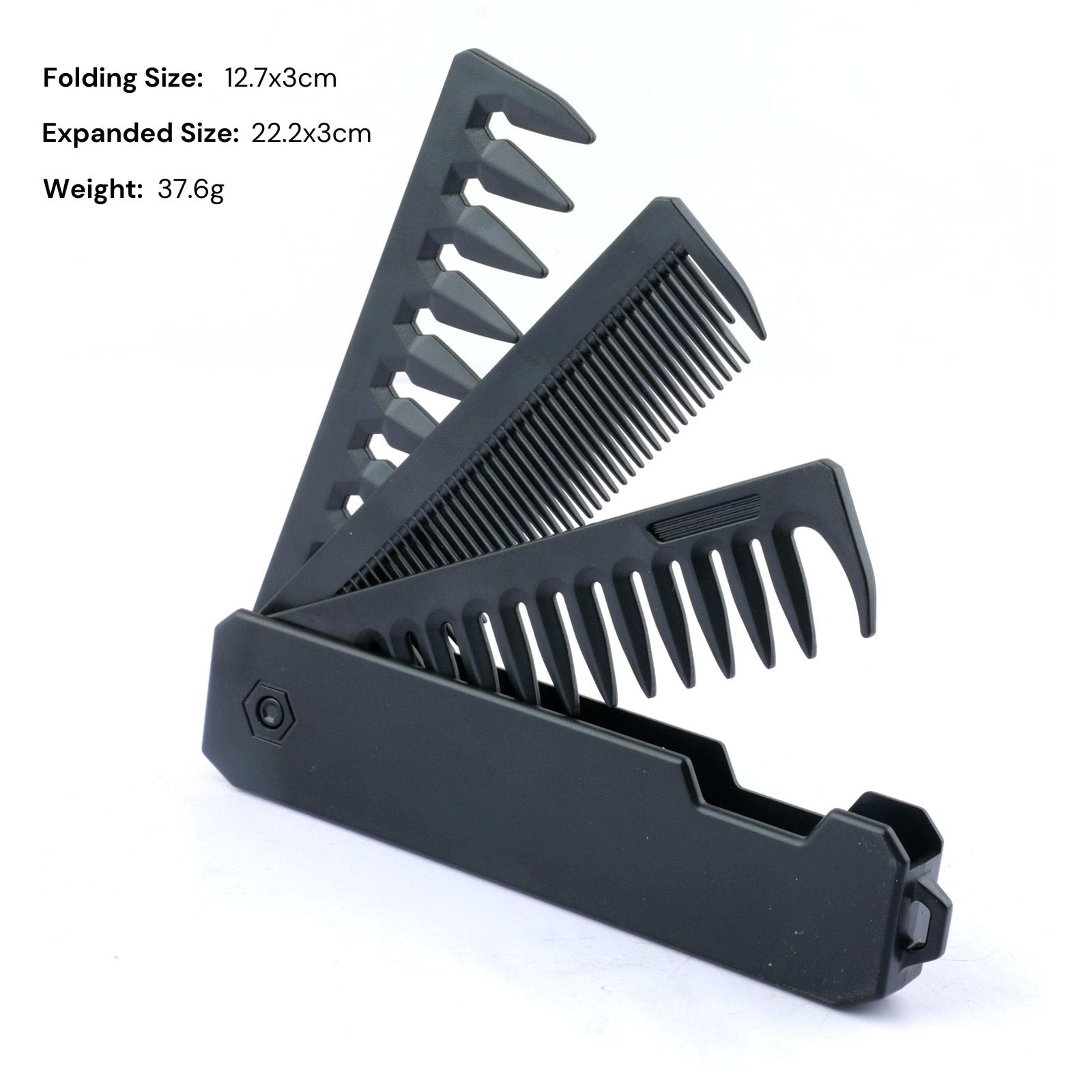 2 in 1 pocket folding comb wide tooth & dense tooth beard comb for barber, hair clipper, & salon styling