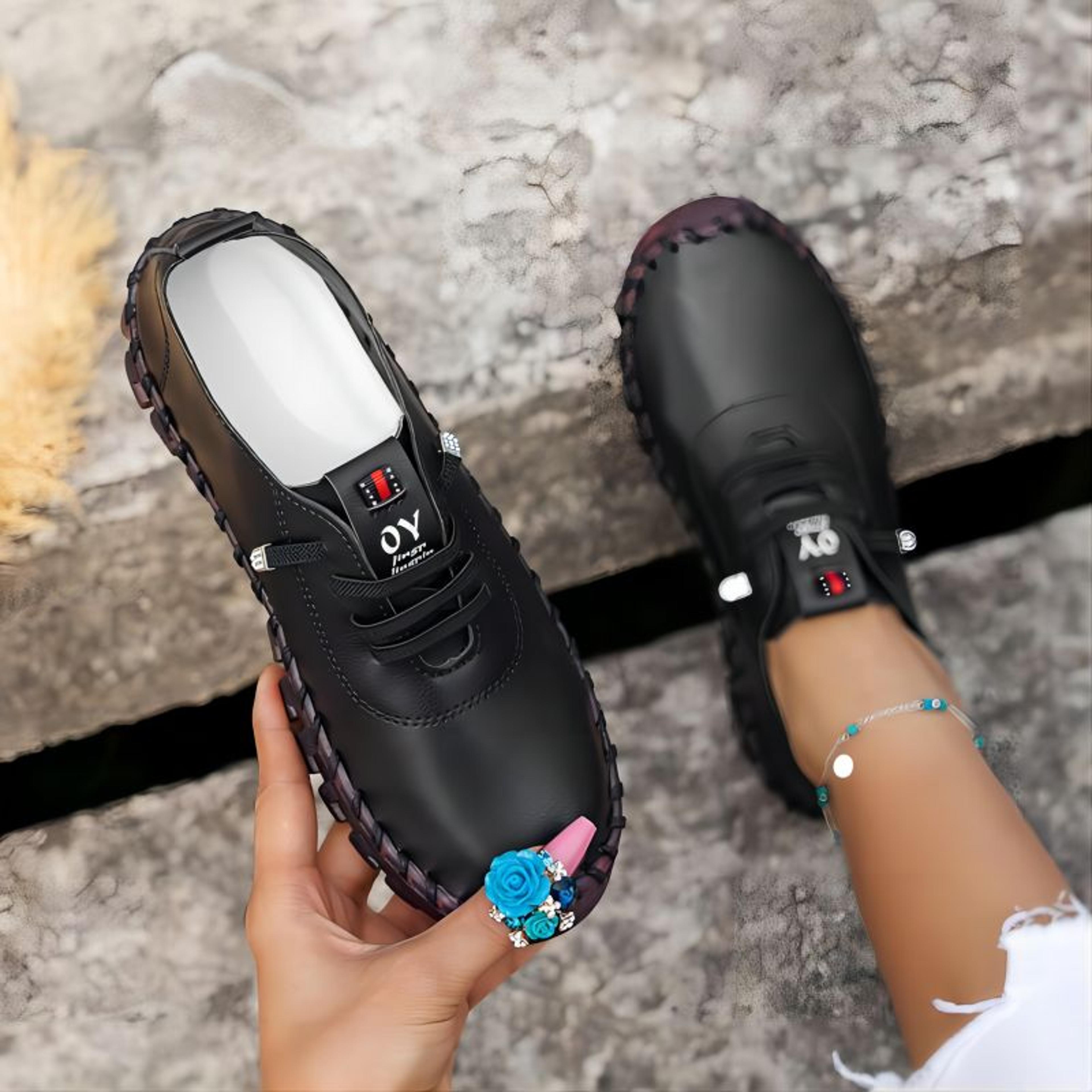 Soft Comfortable Flat Shoes For Women PU Leather LaceUp Vulcanized Casual Sneakers 1