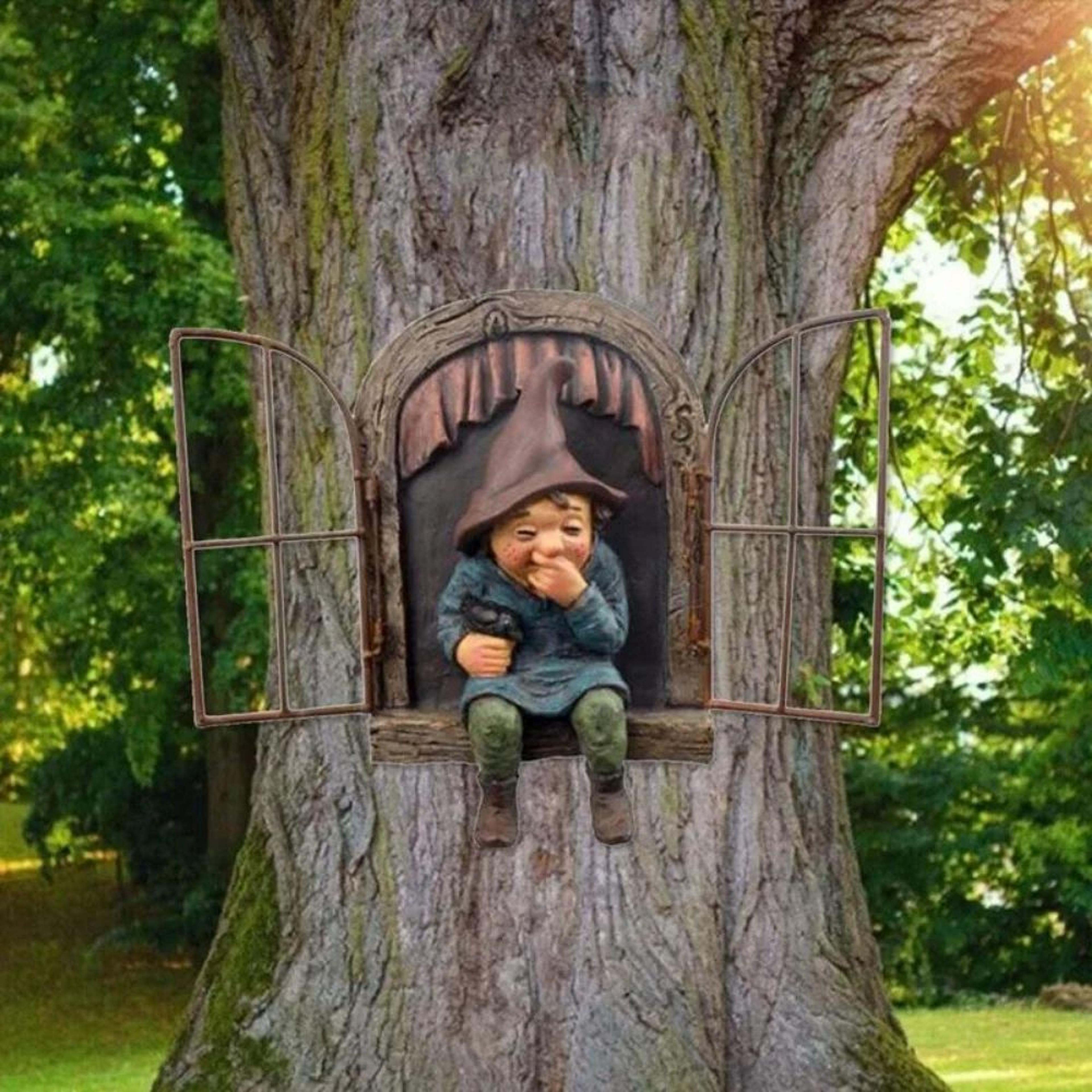 Creative Garden Elf Tree Hug Statue Enchanting Resin Decoration For Outdoor Spaces Courtyard Porch  0