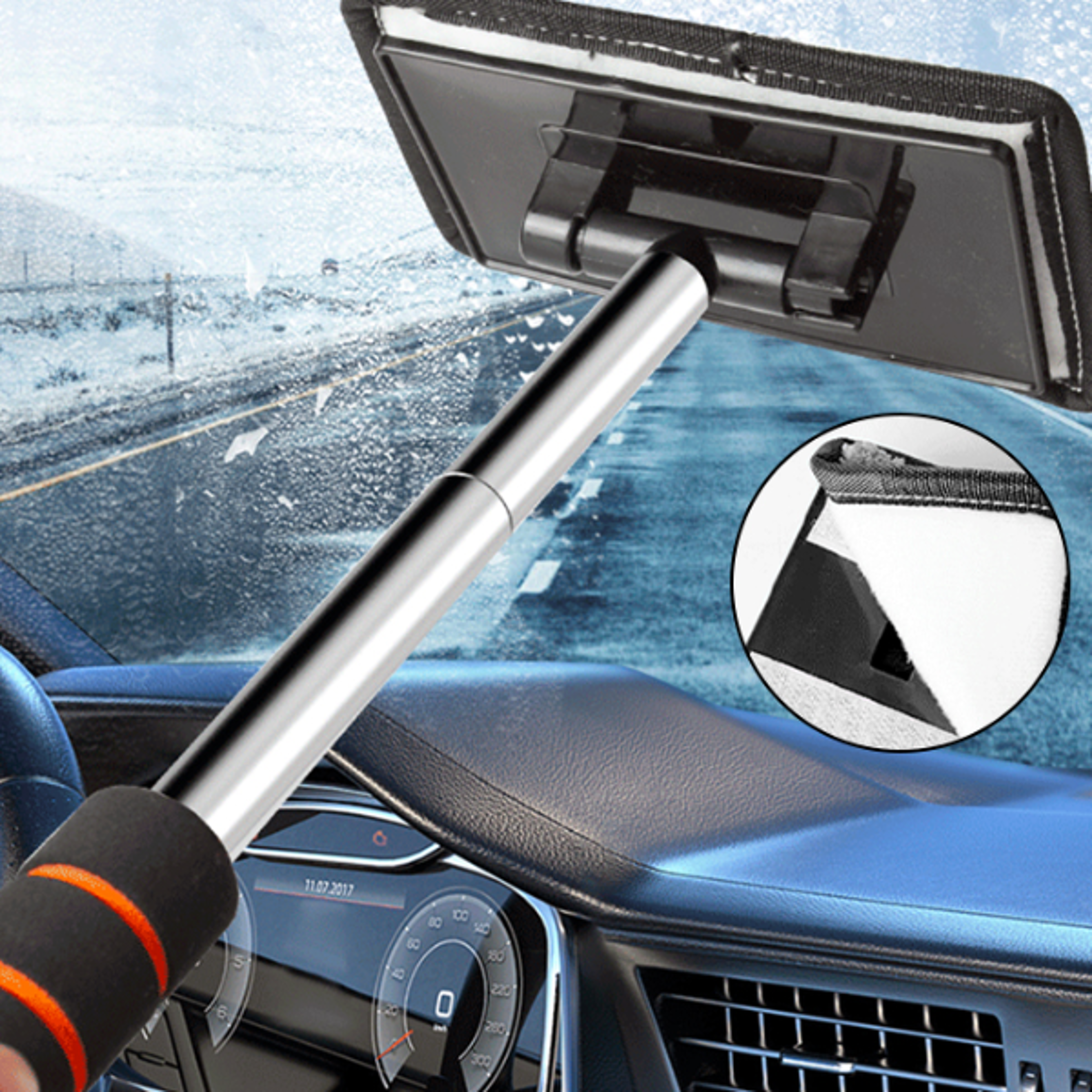 telescopic long handle car windshield defogging brush retractable glass clean brush & dust remover tool