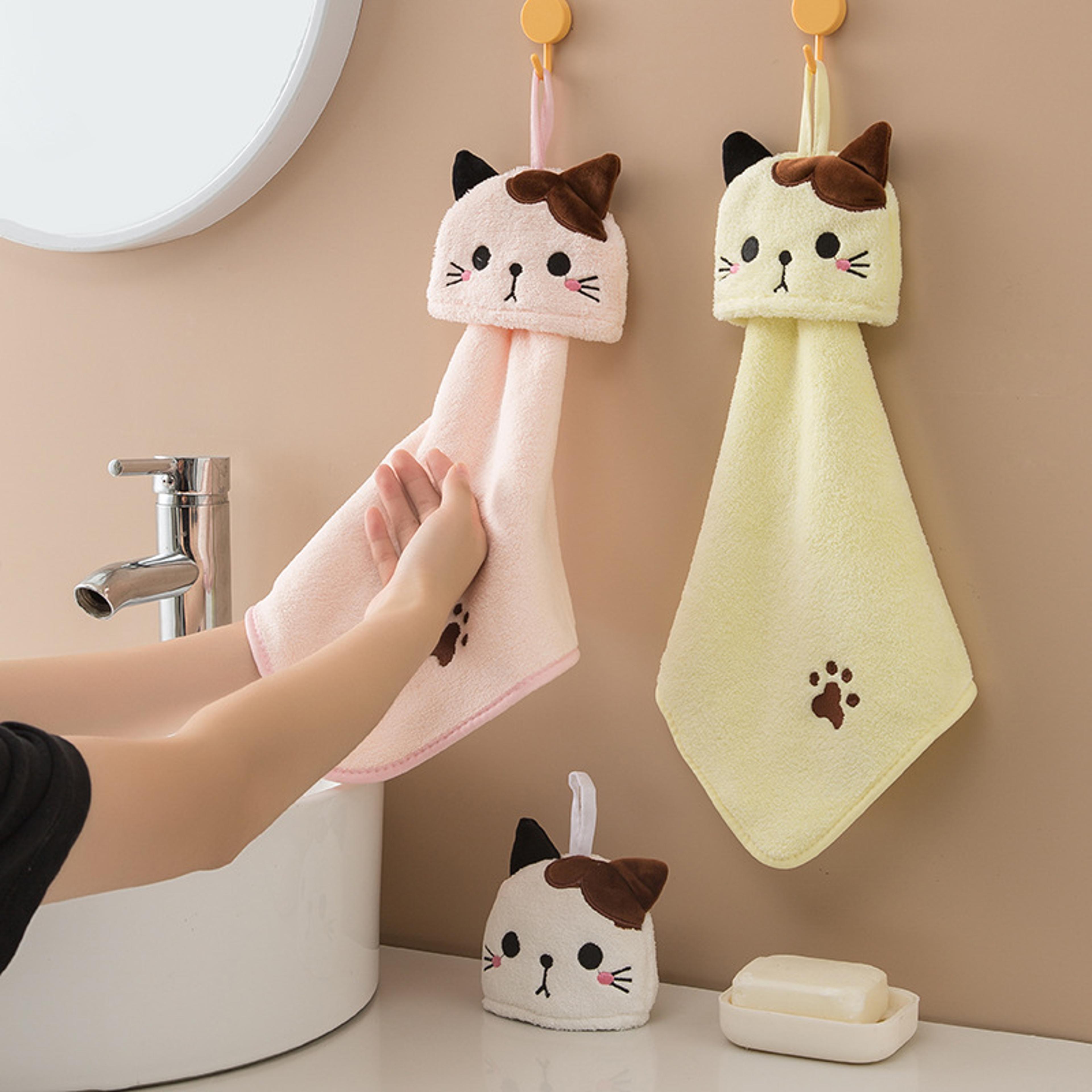 cute cat coral velvet hand towel quick dry kitchen and bathroom cloth
