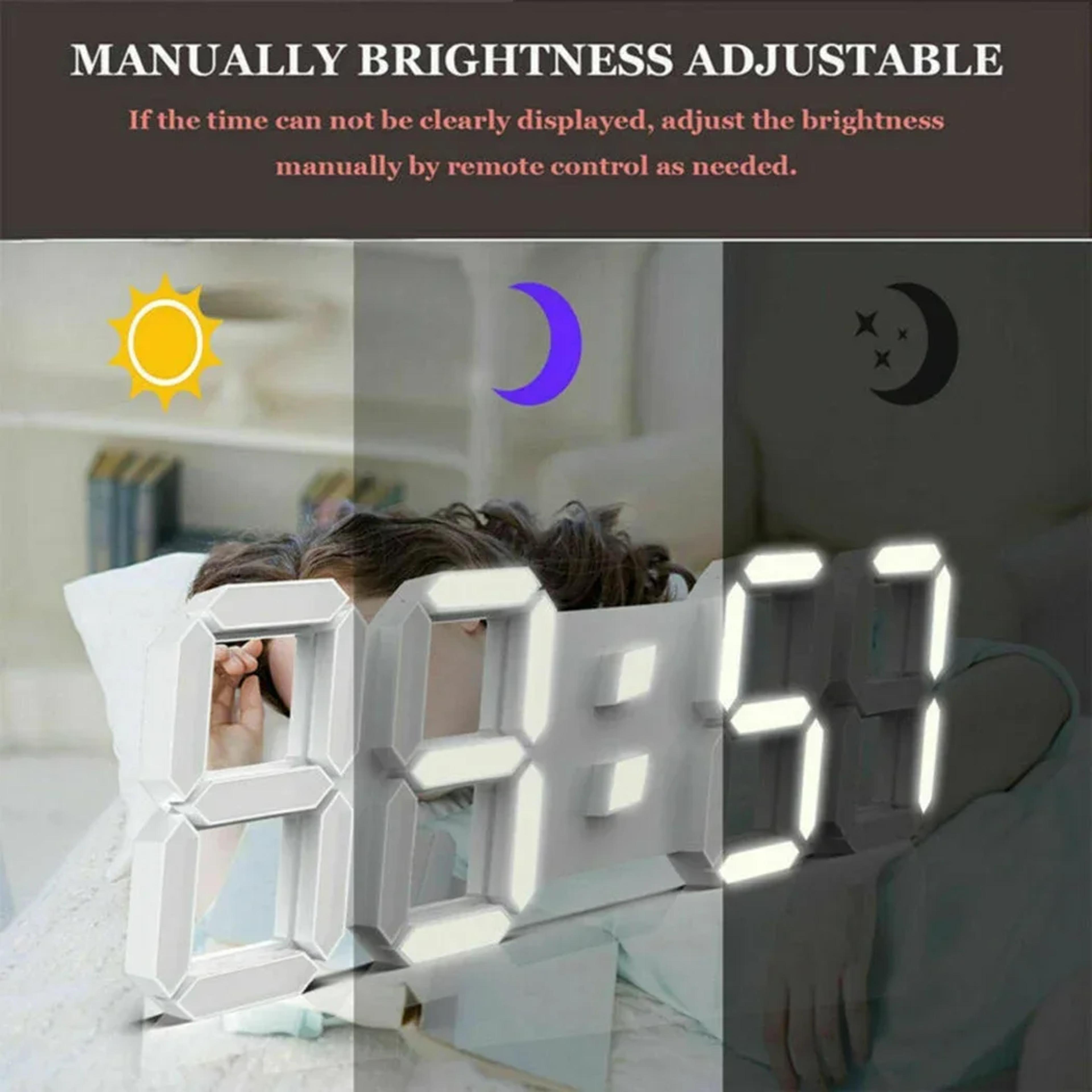 Large 3D LED Wall Clock Digital Display Alarm Clock Time Temp Date Function Table Or Wall Mount 5