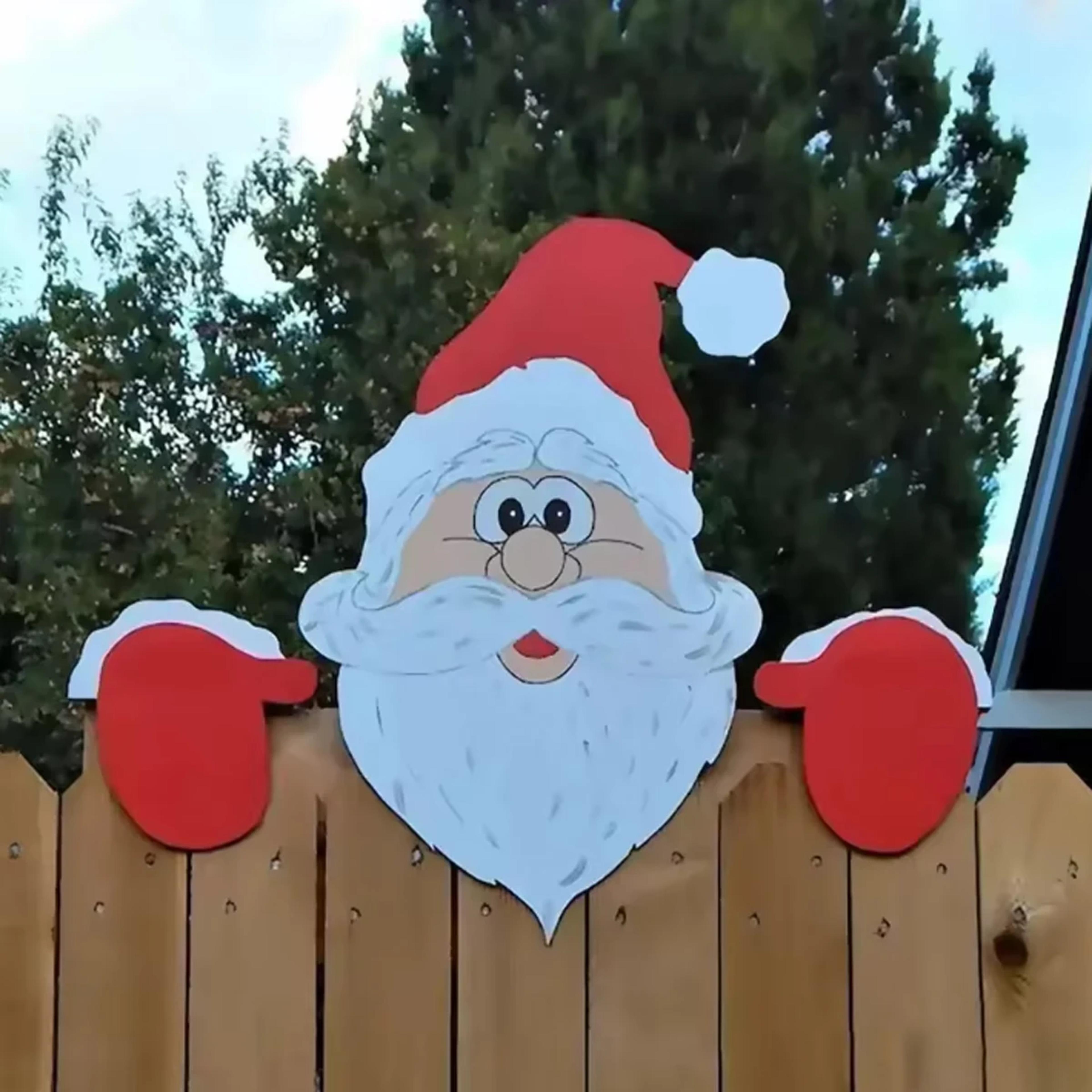 Santa Clause Peeker Yard Ornament Christmas Fence Decoration Indoor Outdoor Holiday Placard DIY Fes 1