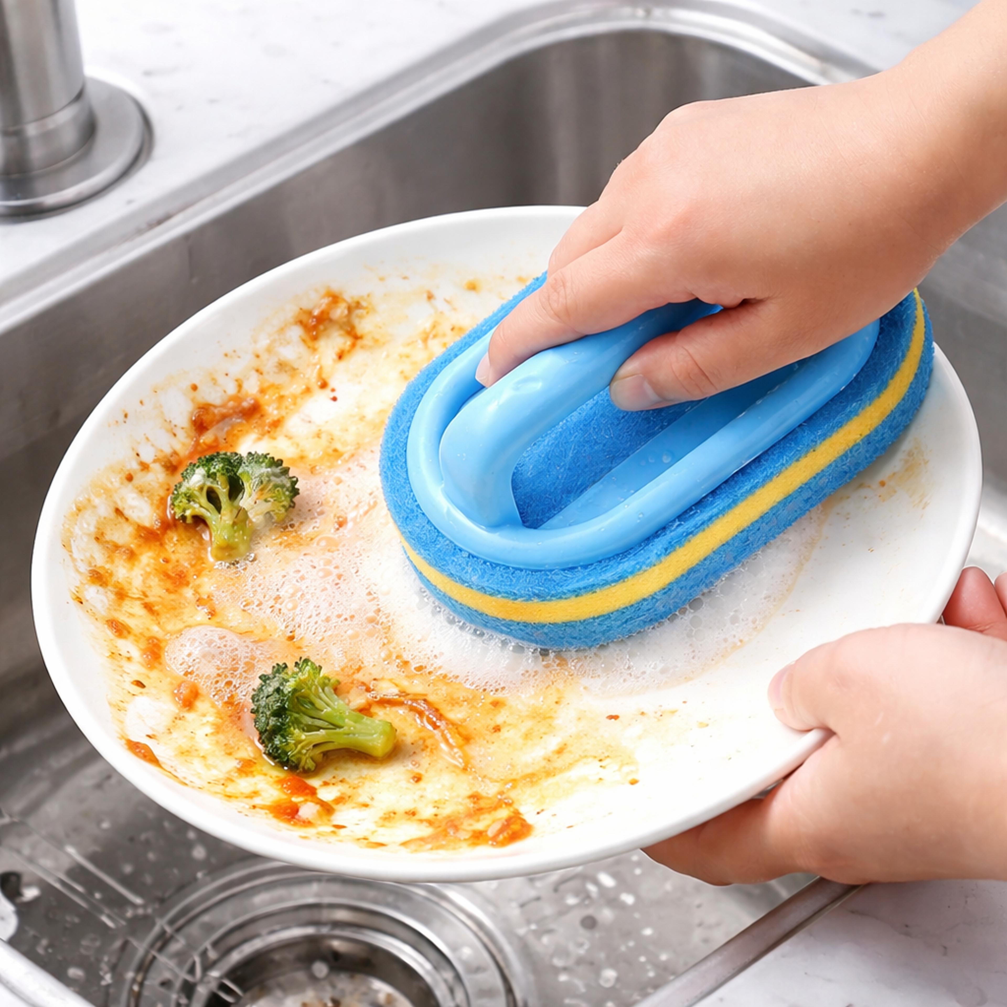 All Purpose Durable Kitchen  Bathroom Cleaning Brush With Handle Heavy Duty Scrub Sponge Tool 1