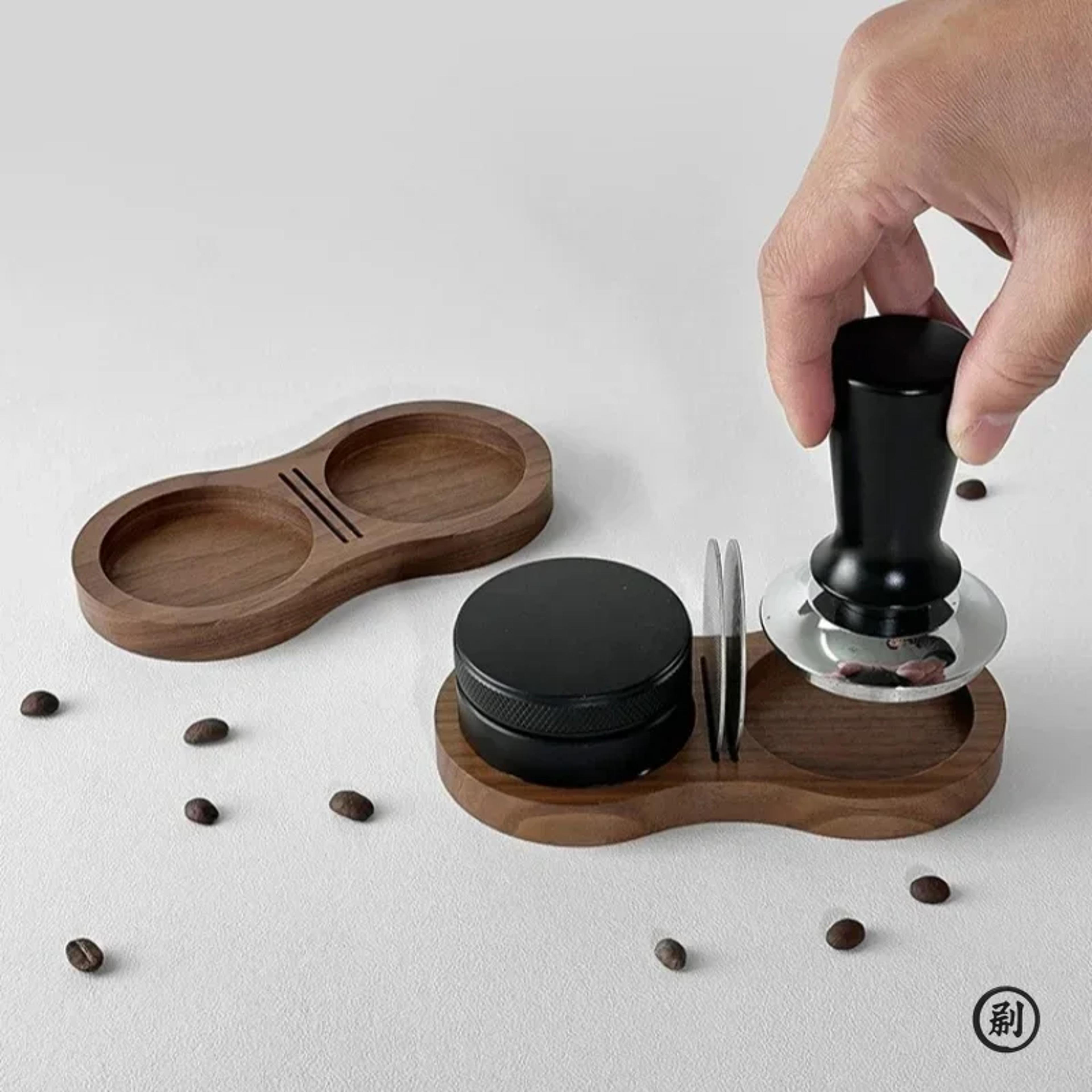 Walnut Espresso Tamper Station  Coffee Tool Organizer For Barista Setups 2
