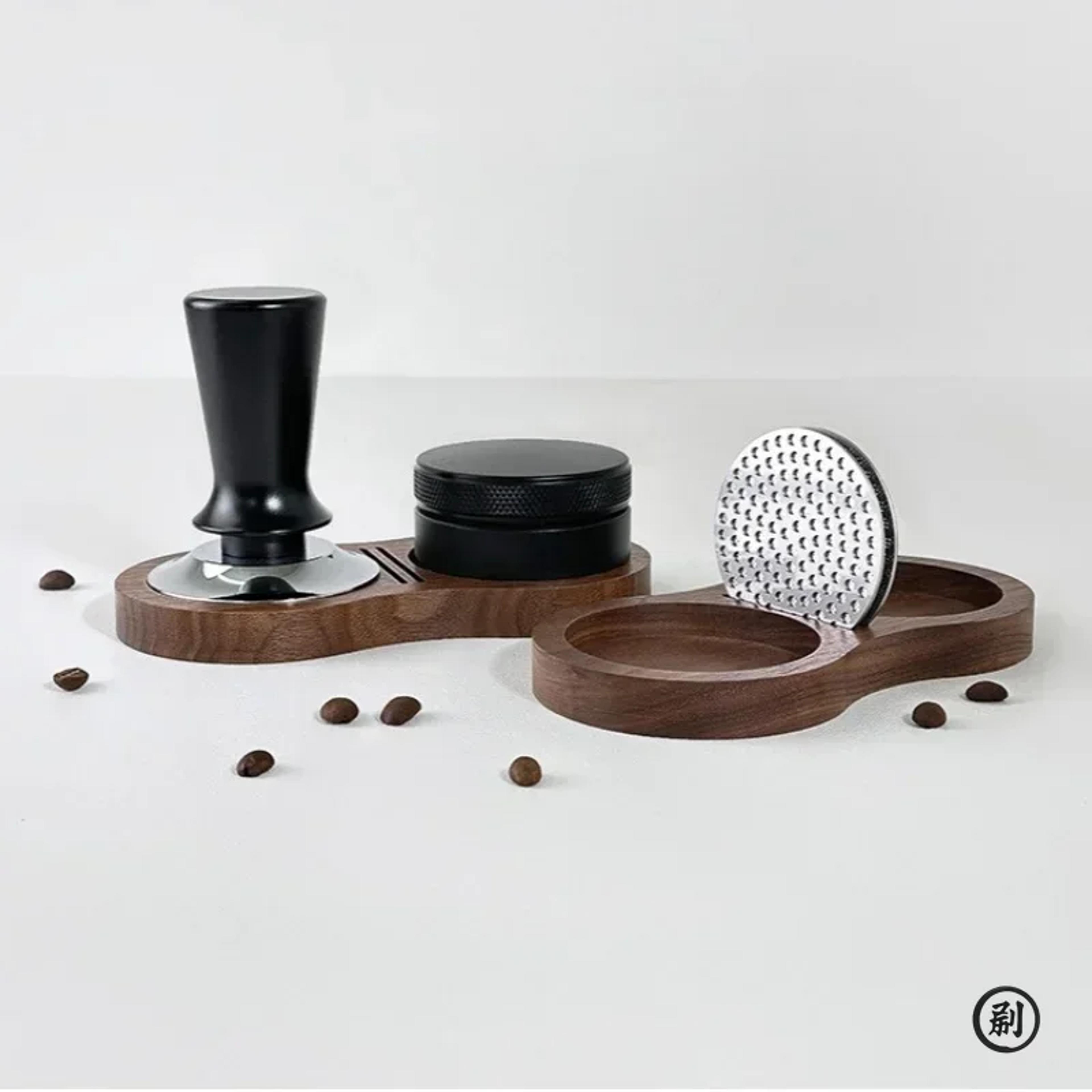 Walnut Espresso Tamper Station  Coffee Tool Organizer For Barista Setups 3