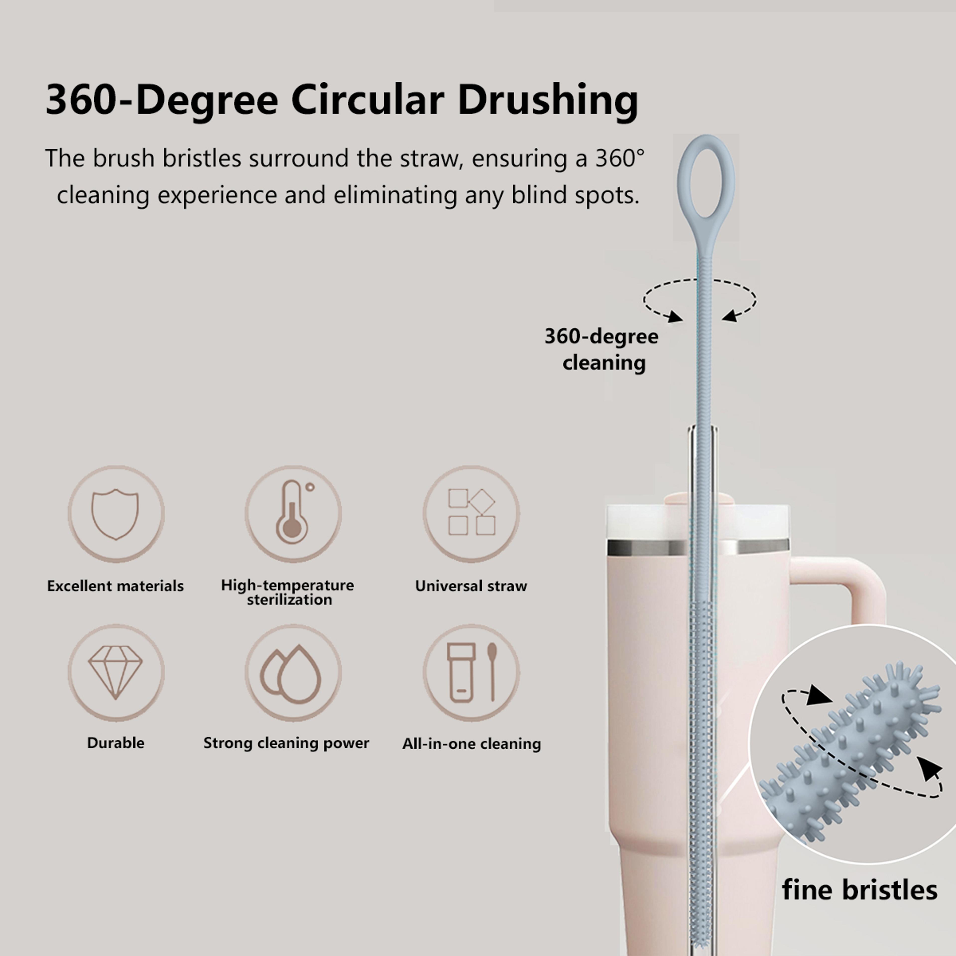 Silicone Straw Cleaning Brush Set Extra Long Reusable Straw Cleaner 5