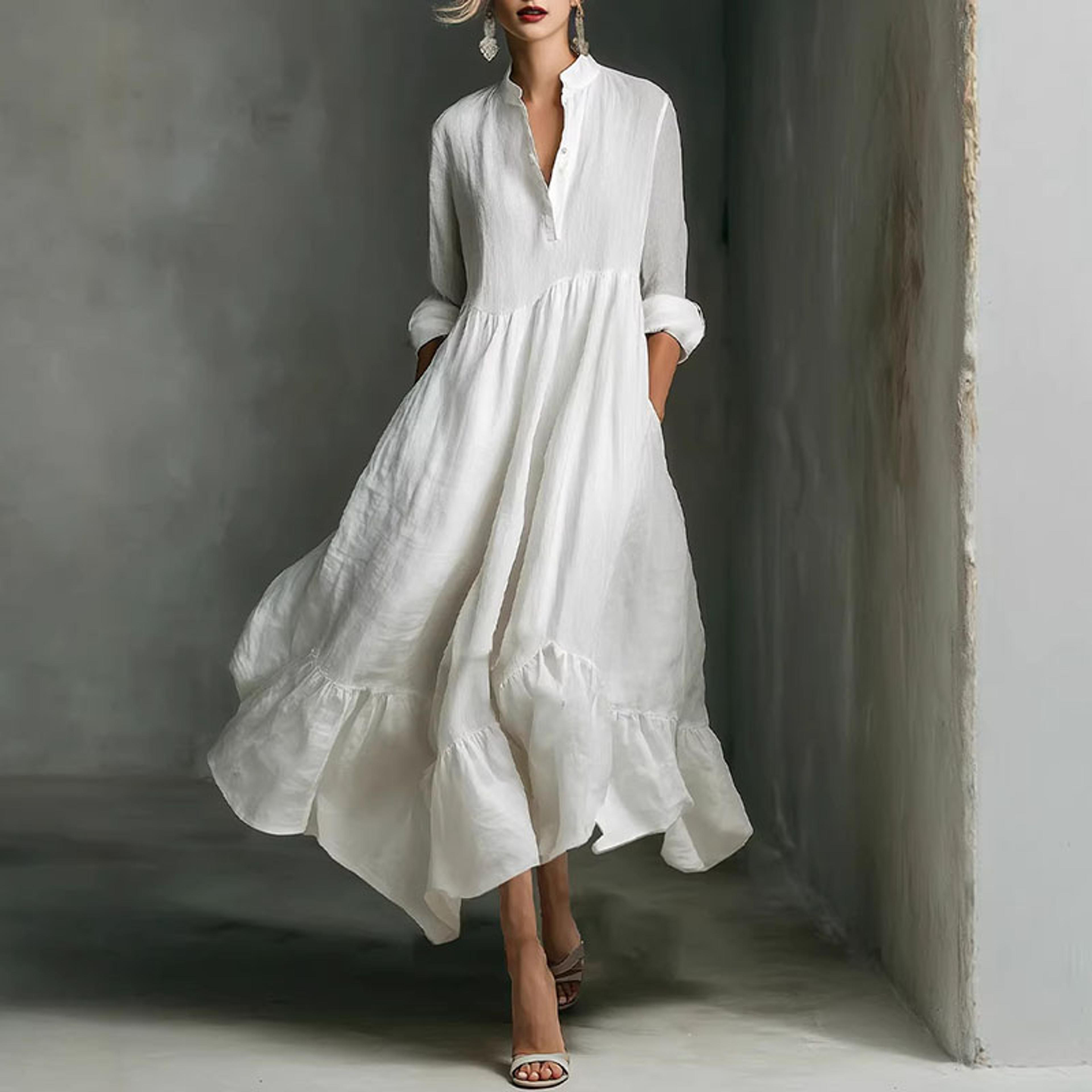 Elegant Breeze VNeck Boho Maxi Dress For Women With High Waist A Line Silhouette 1