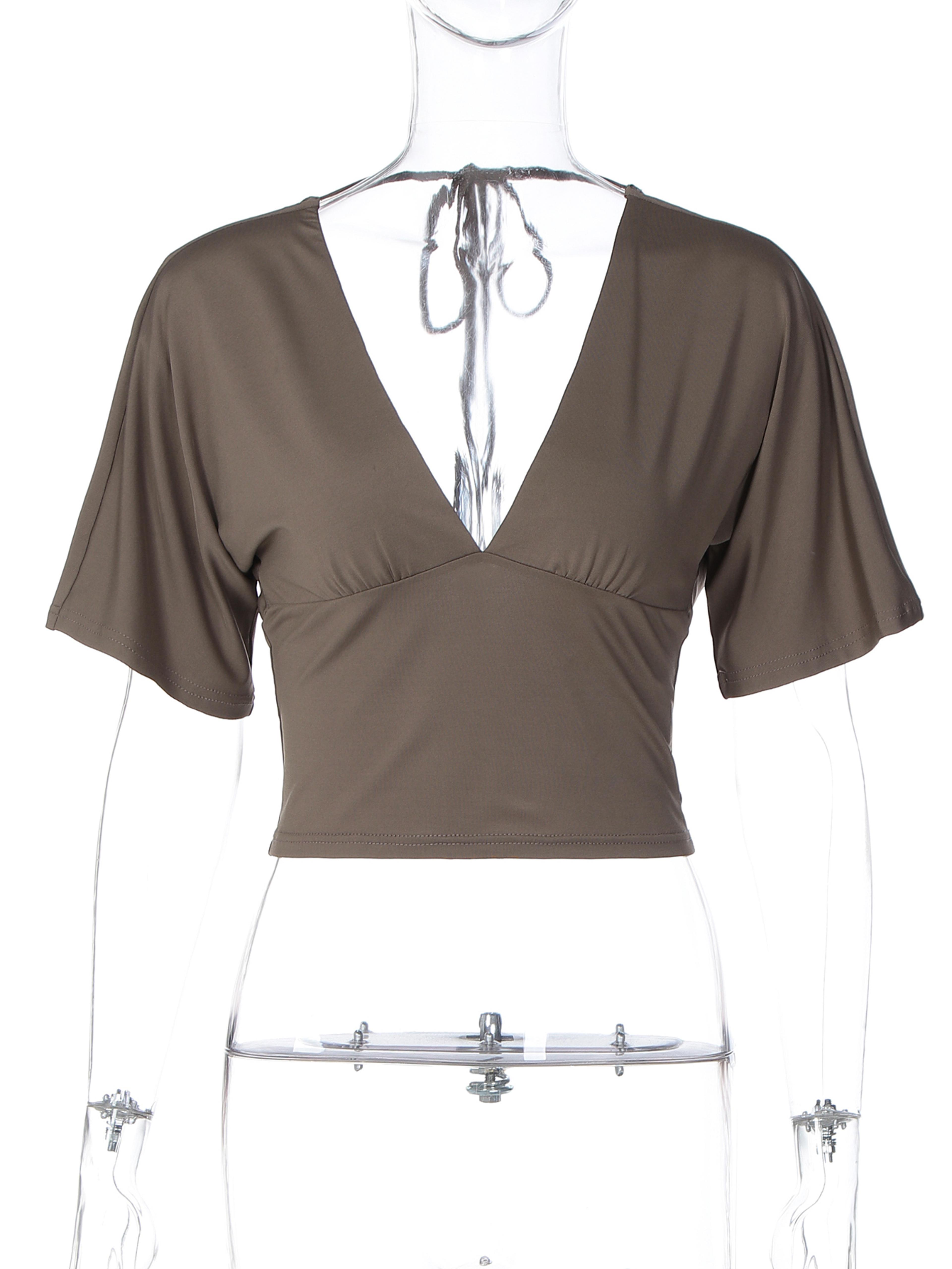 Summer Backless Lace Up VNeck Sexy TShirt For Women Casual Party Streetwear Top 4