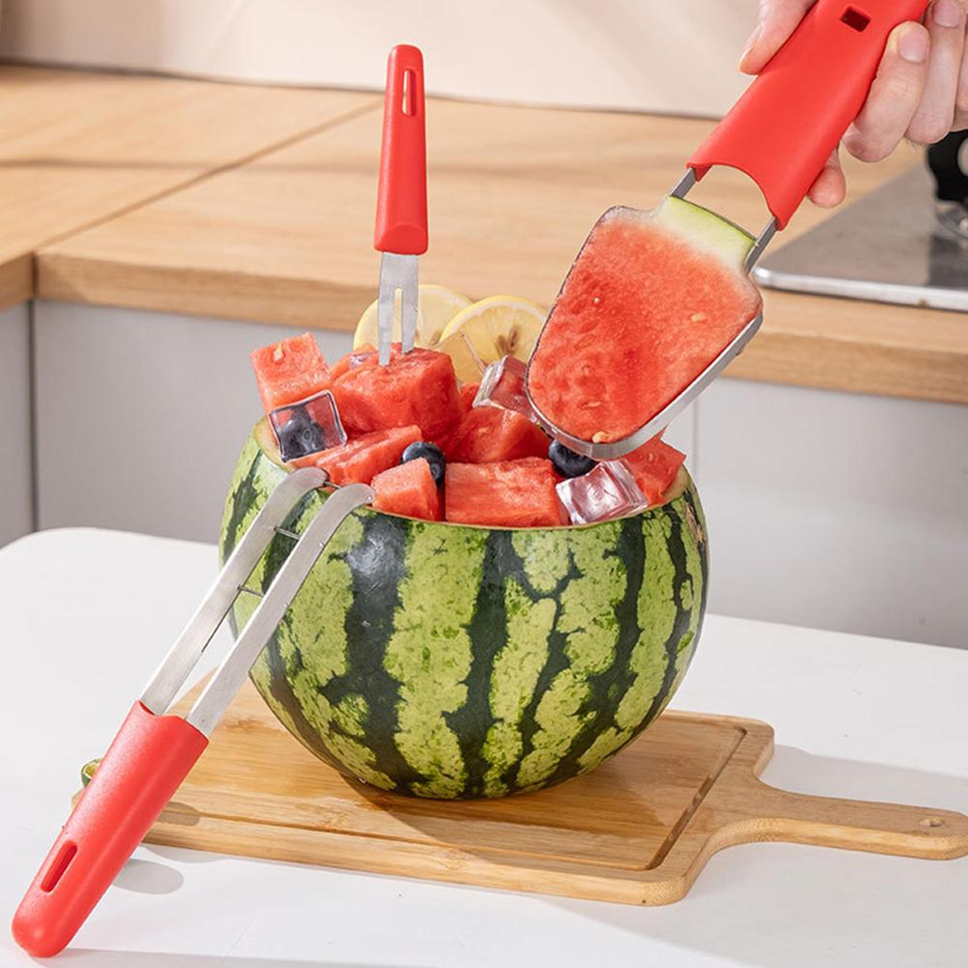 Stainless Steel Watermelon Slicer Cubing  Scooping Cutter Tool 5