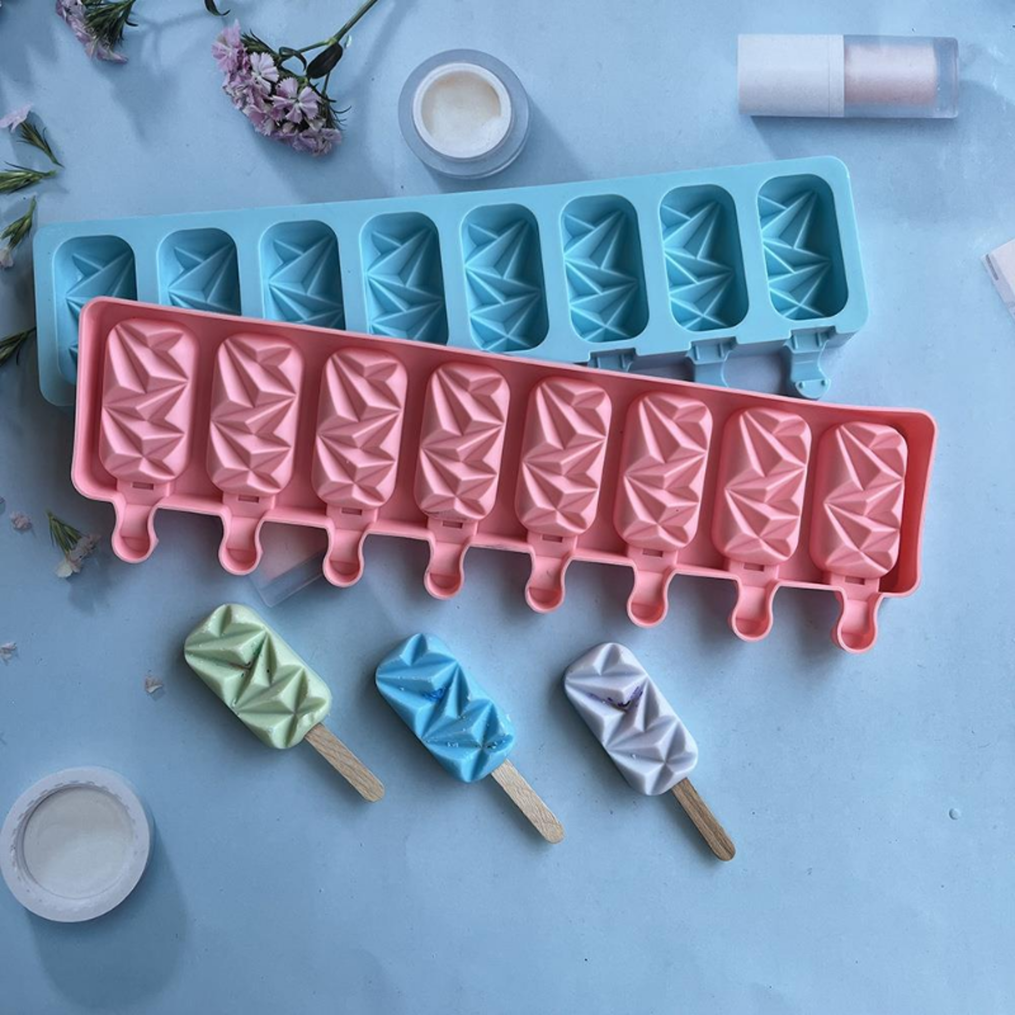 Frosted Diamond Popsicle Mold Set Cavity Silicone Popsicle Mold For Ice Cream Candy  Frozen Treats 0