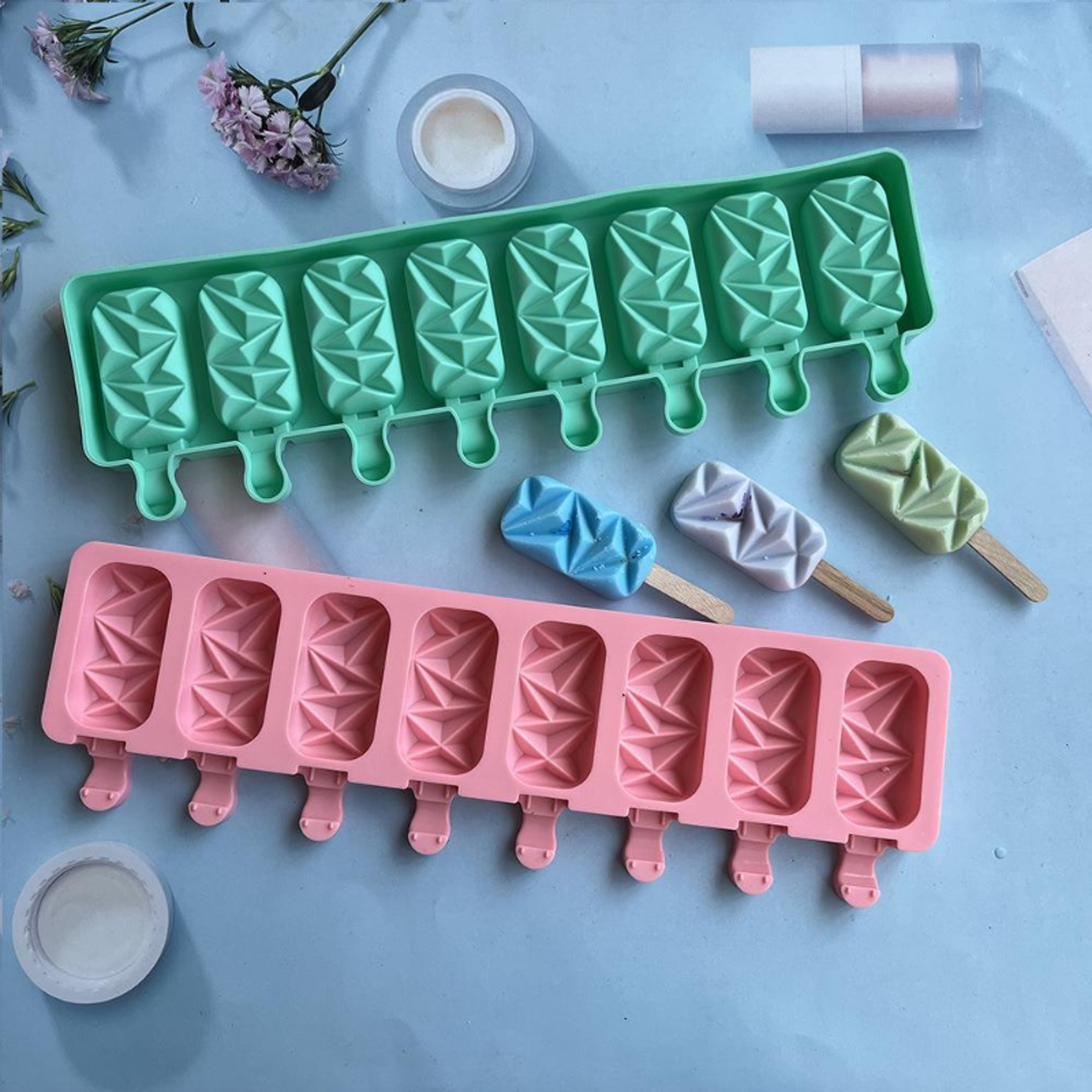 Frosted Diamond Popsicle Mold Set Cavity Silicone Popsicle Mold For Ice Cream Candy  Frozen Treats 6