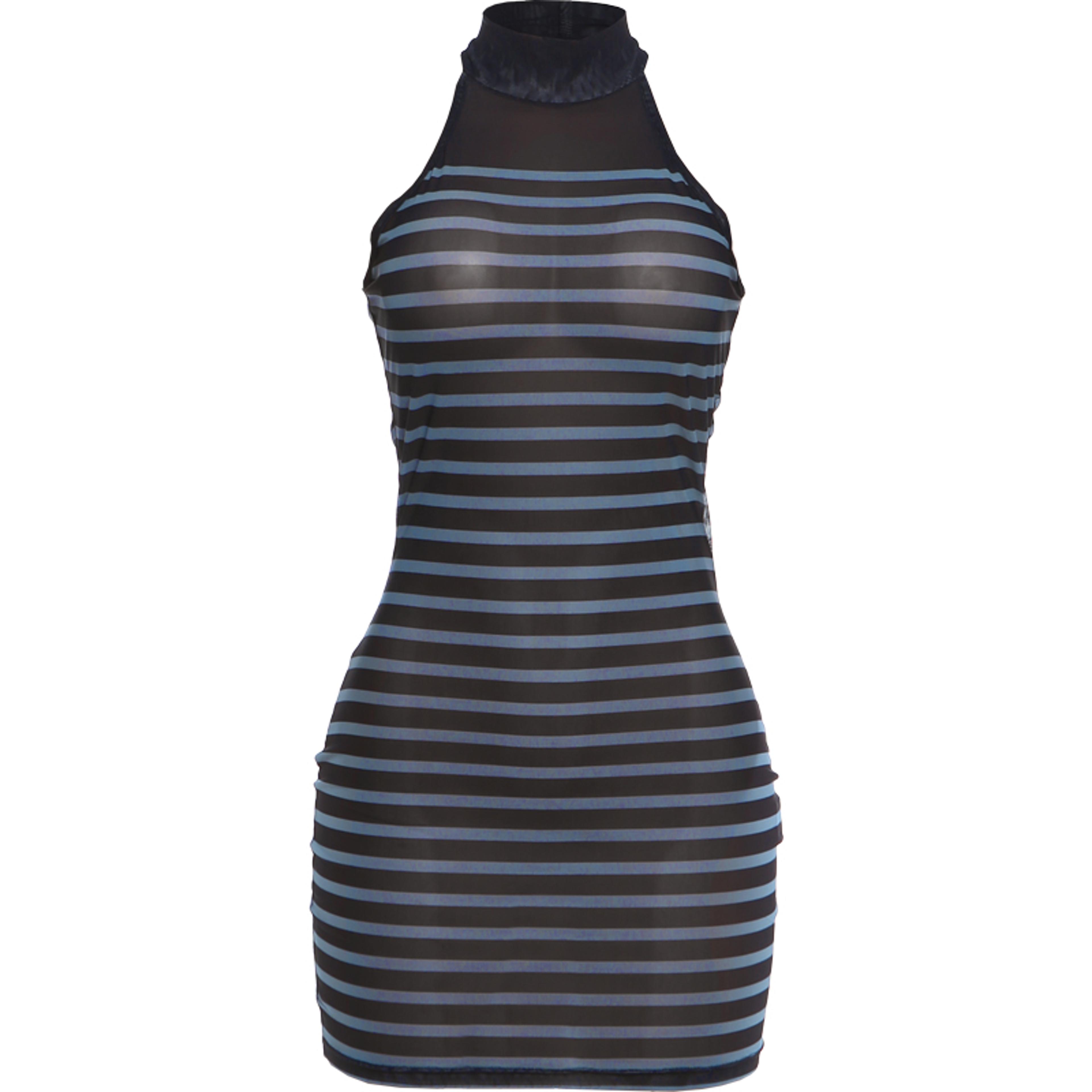 Kliou Sheer Stripe Patchwork Bodycon Mini Dress For Women 5