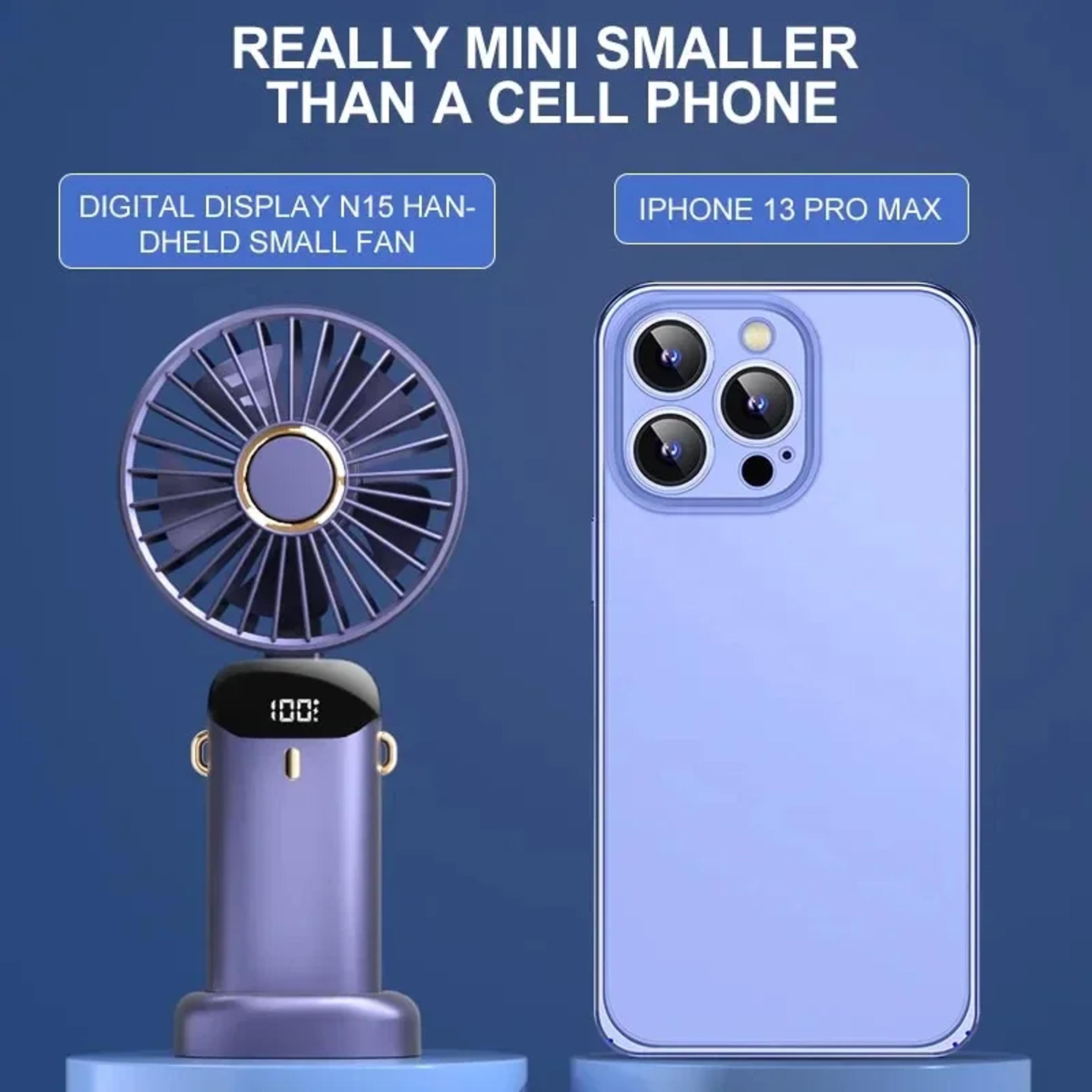 Portable Mini Handheld Fan With Neck Hang Design Digital DispFan With Phone Stand And Display Scree 6