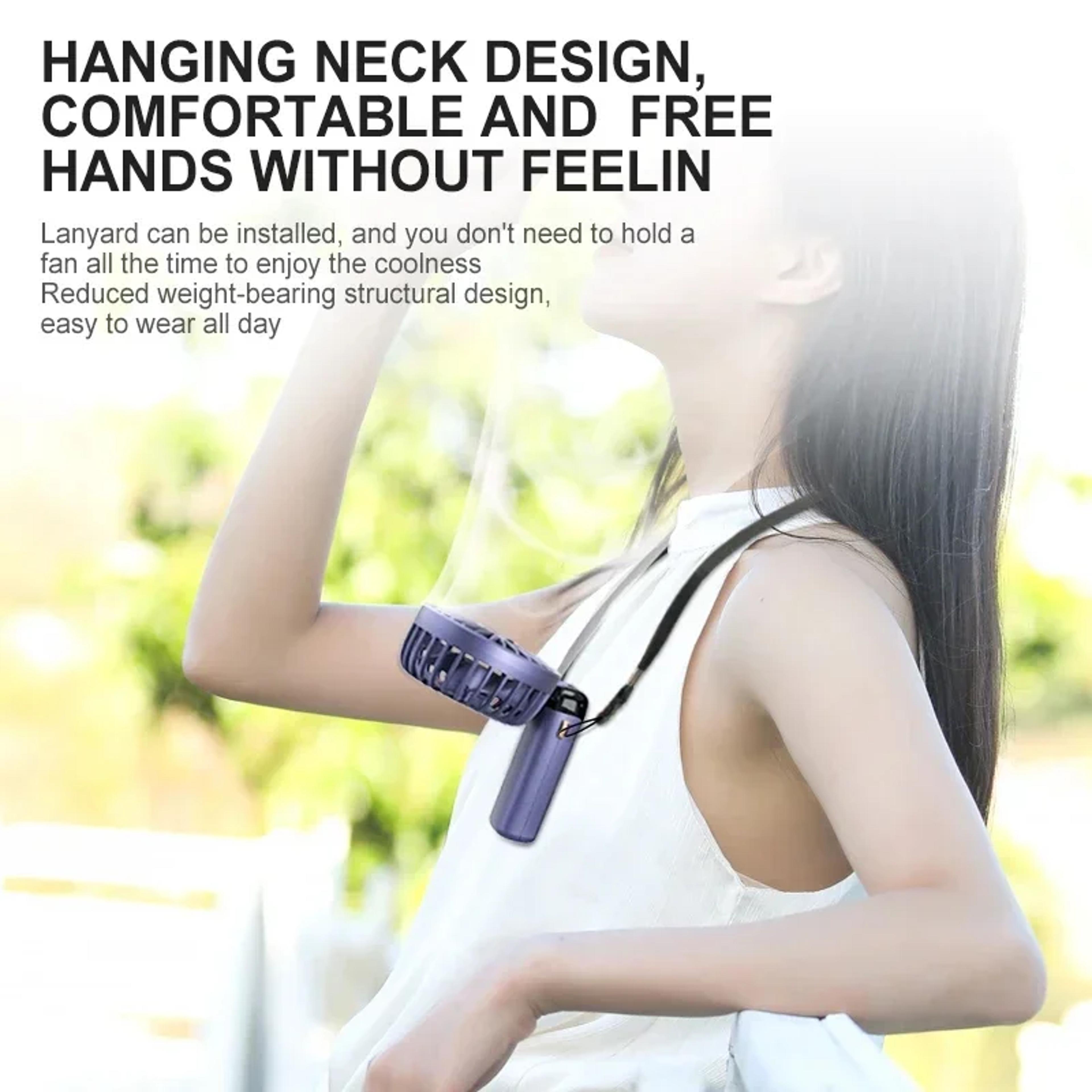 Portable Mini Handheld Fan With Neck Hang Design Digital DispFan With Phone Stand And Display Scree 8
