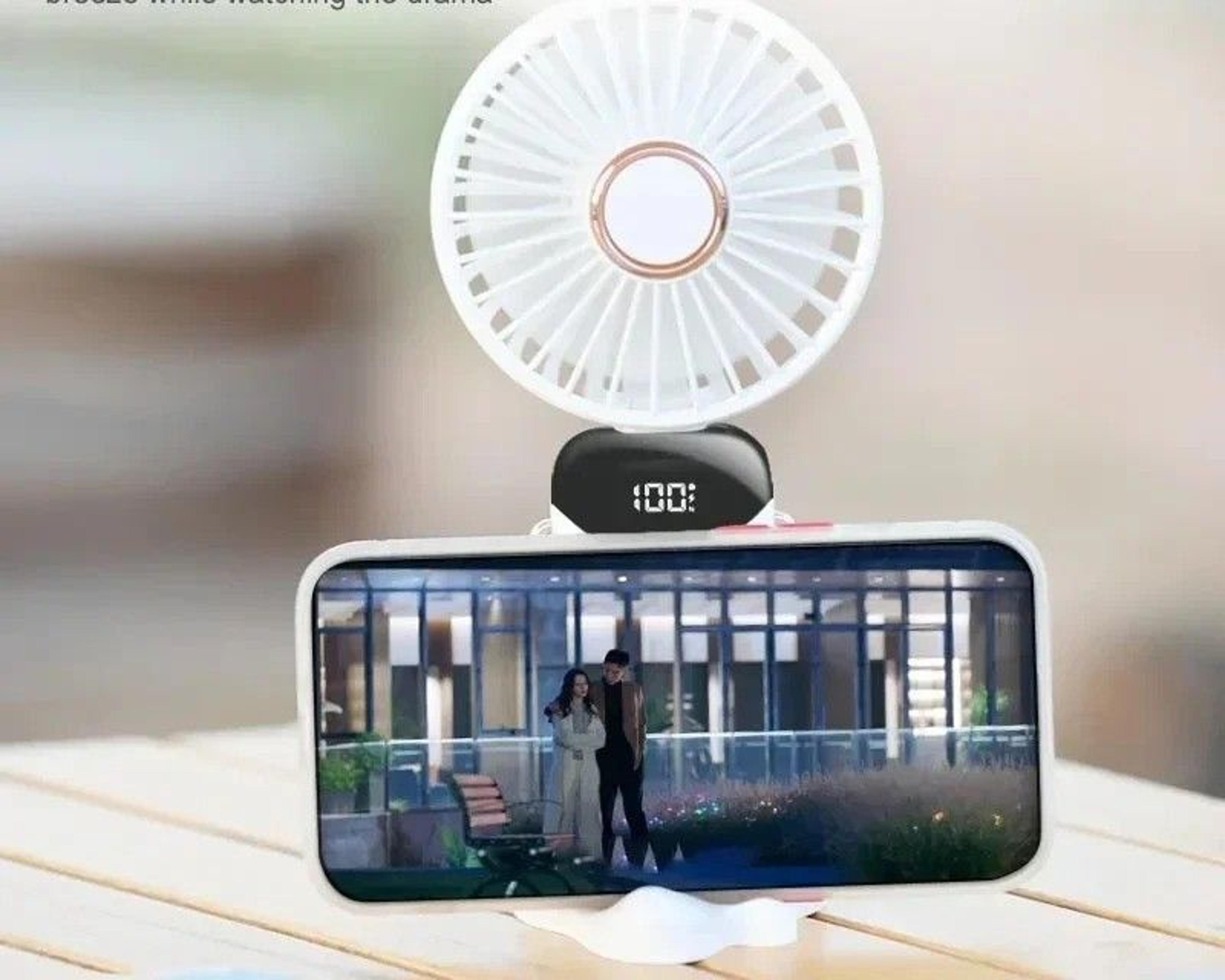 Portable Mini Handheld Fan With Neck Hang Design Digital DispFan With Phone Stand And Display Scree 0