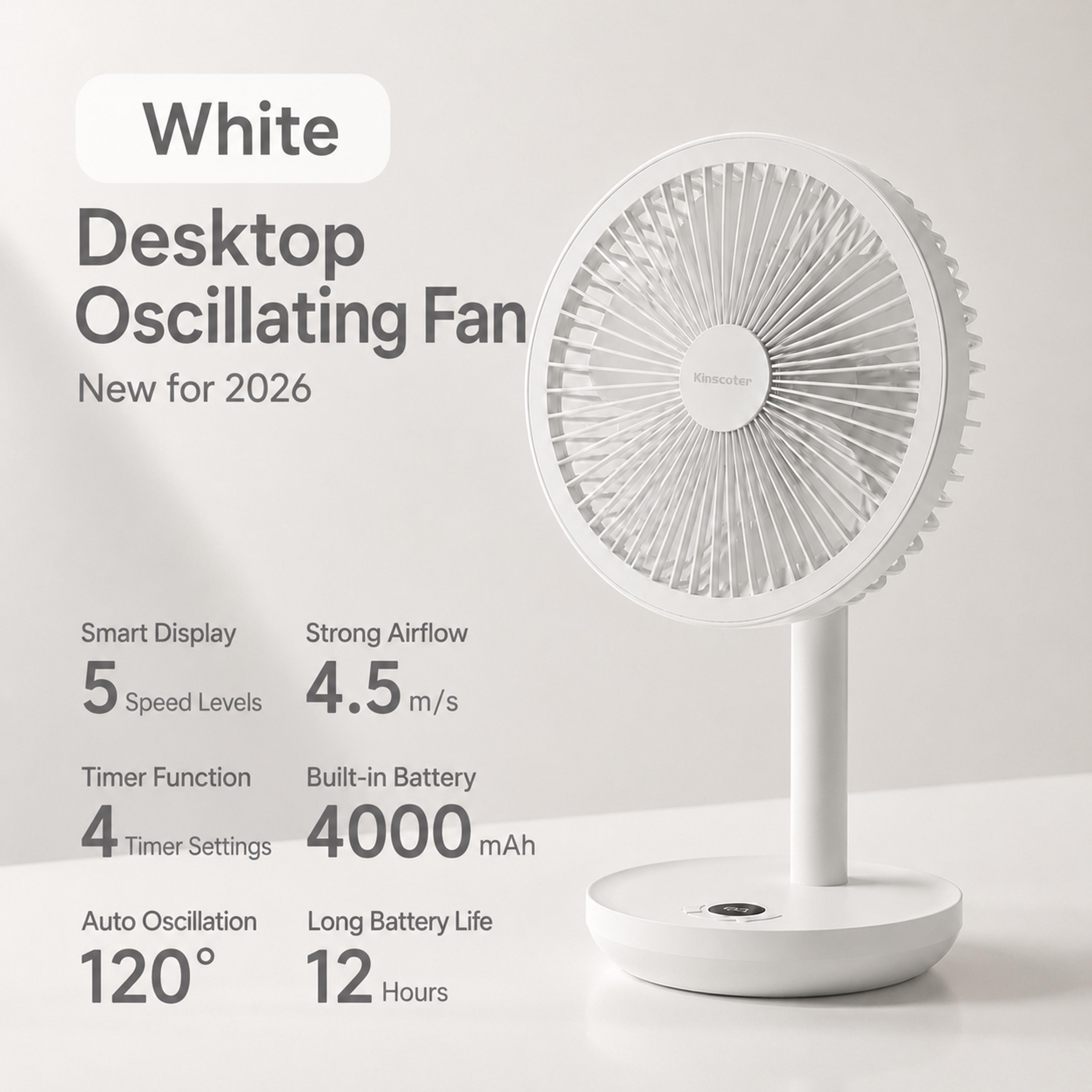 Silent Portable Rechargeable Fan With Oscillation  Timer 1